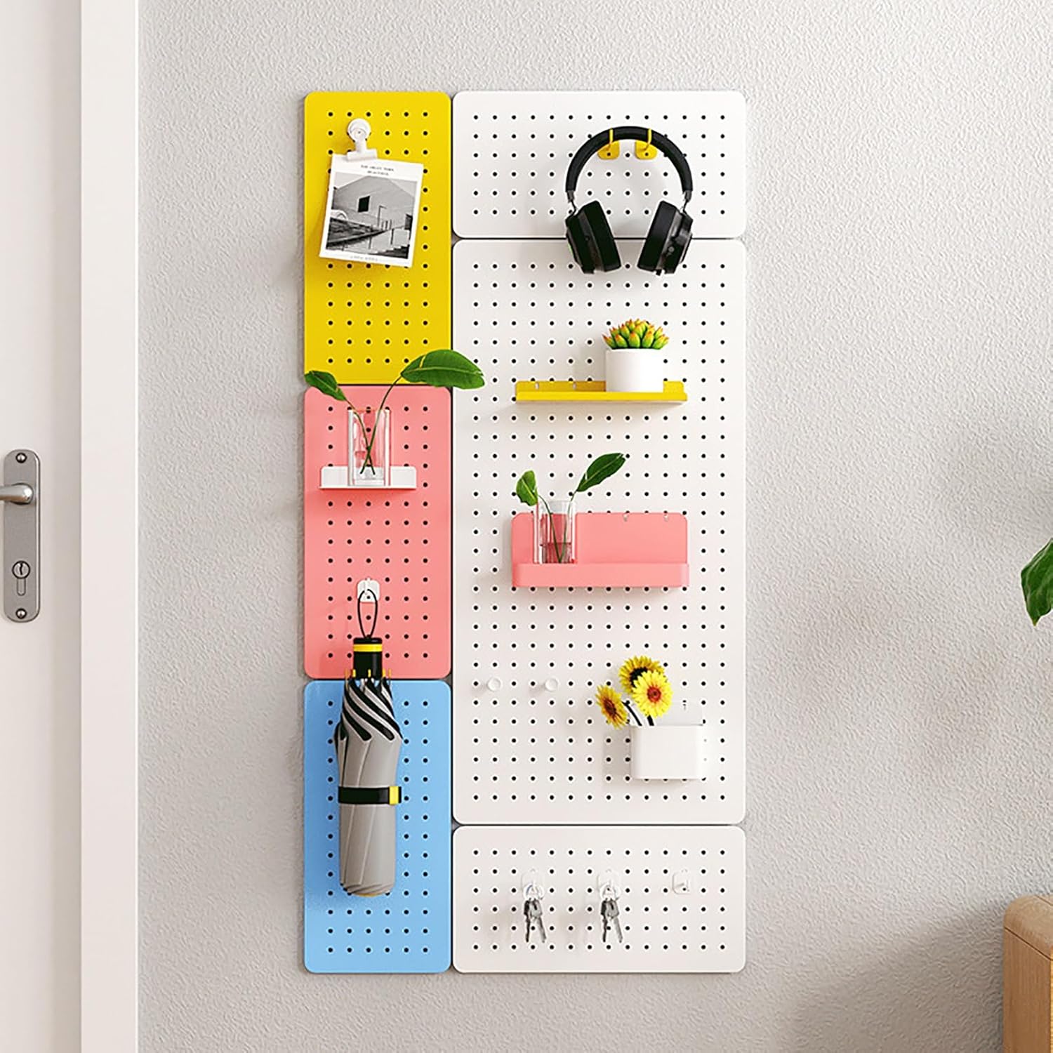Wall Mounted Storage Pegboard,Pegboard Panels & Units,Metal Peg Board Panels Pegboards Wall Organizer,Pegboard Combination Kit,Pegboard Wall Mounted Display Storage(Color:Yellow)