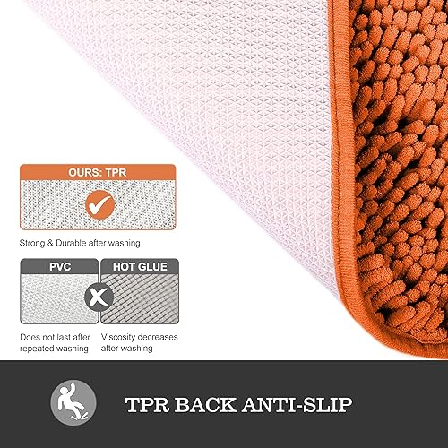 Miniatura 3 de Yeaban Alfombras de baño color naranja quemado, alfombras de baño de felpilla gruesa, absorbentes y lavables, antideslizantes, alfombras de felpa y