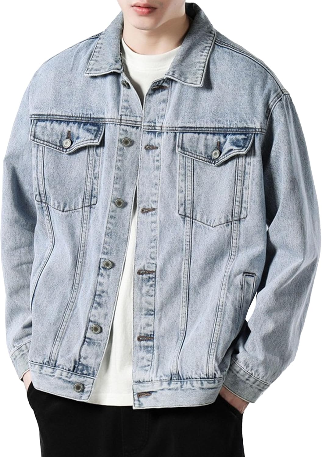 Maiyifu-GJ Spring Fall Denim Jackets for Men Casual Slim Fit Button Jean Trucker Jacket Vintage Distressed Motorcycle Coats