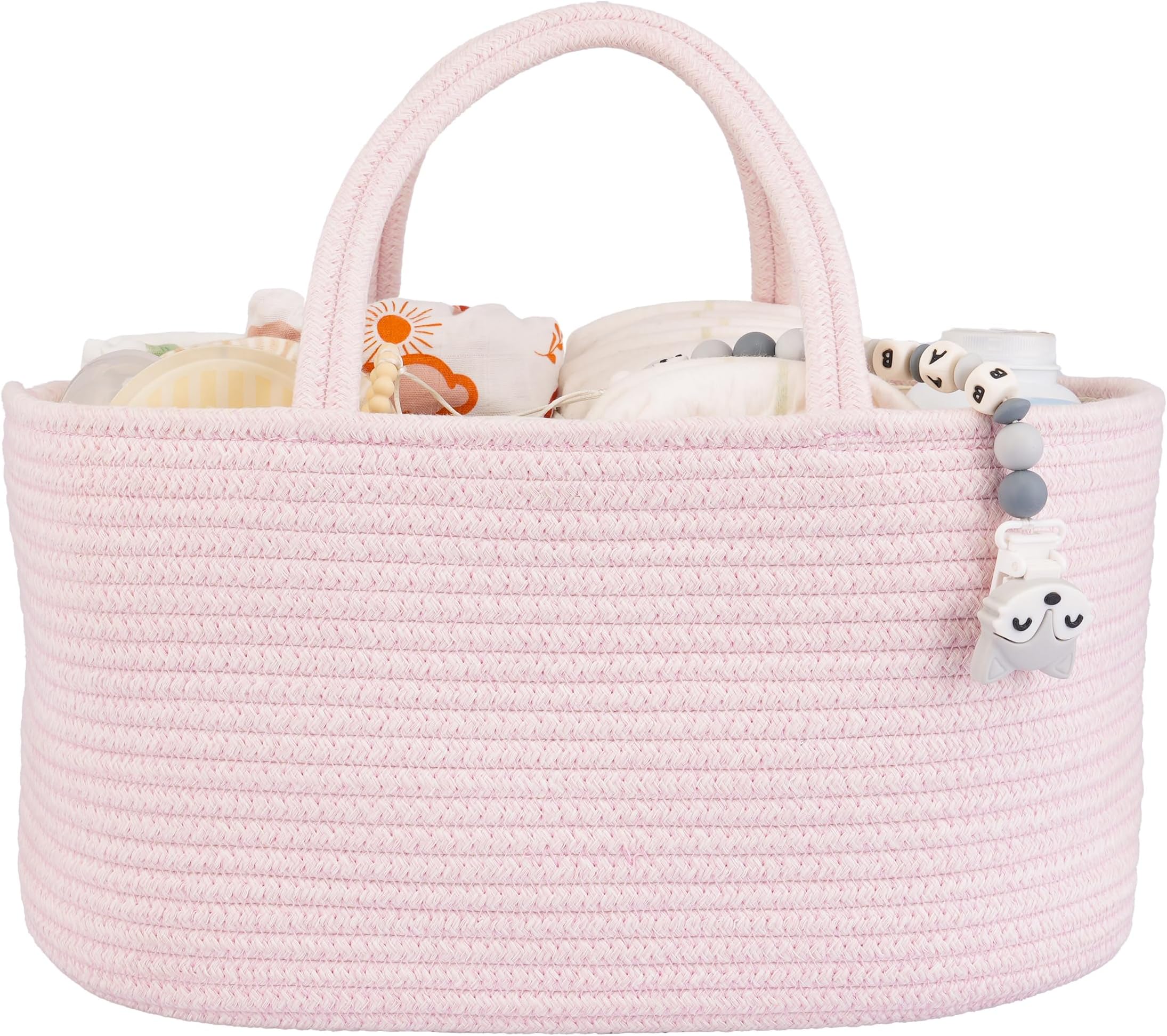 Baby Diaper Caddy Organizer for Girl Boy Rope Nursery Storage Bin Basket Portable Holder Tote Bag for Changing Table Car Travel Baby Shower Gifts Newborn Essentials Registry Must Have