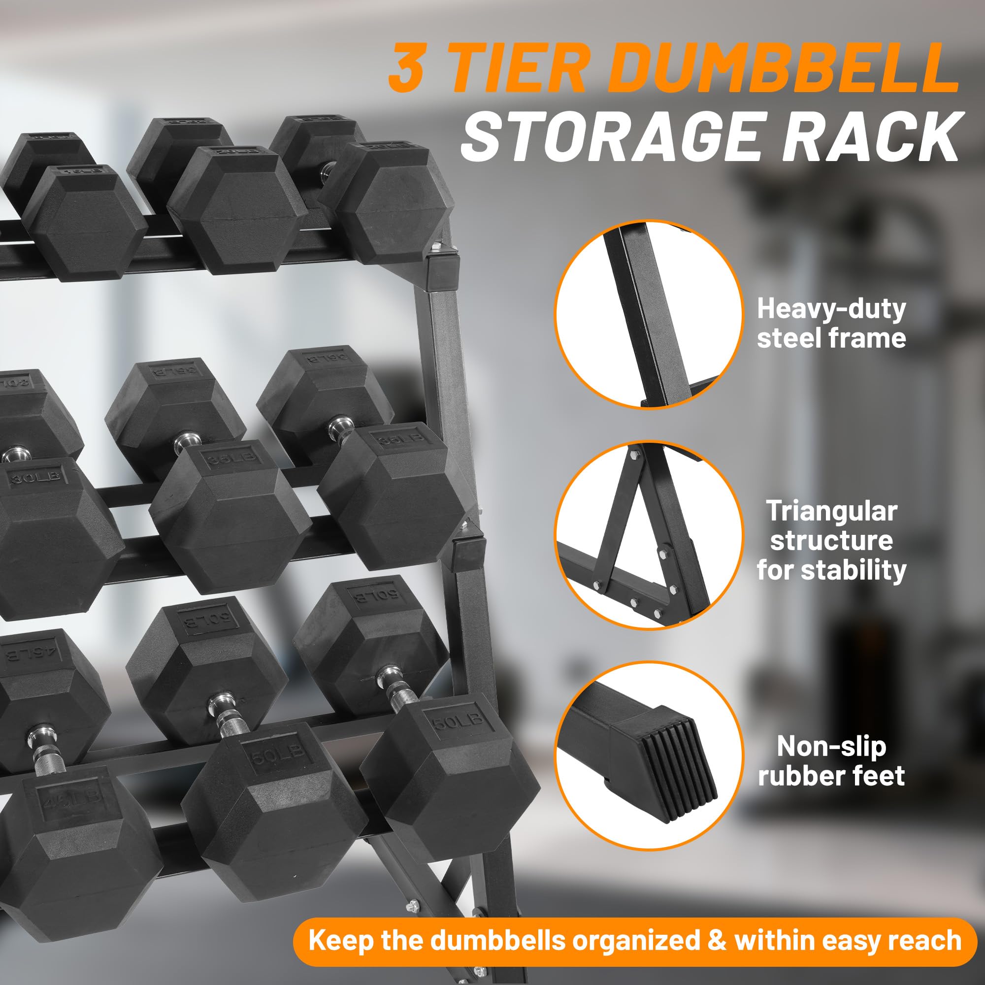 Rubber Coated Hex Dumbbell Set with Storage Rack, 100/150/200/550 LB Hand Weight Set with Anti-Slip Grip for Home Gym
