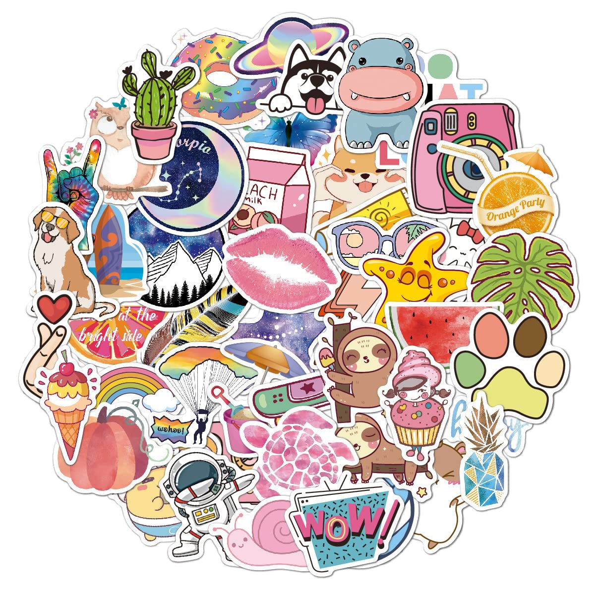 Aesthetic Stickers, 50 Pcs Cute Kawaii Sticker Vsco Vinyl Cartoon Anime Indie Waterproof Scrapbooking Decorative Sticker for Car Scrapbook Water Bottle Laptop Phone Skateboard Luggage Guitar, Style H