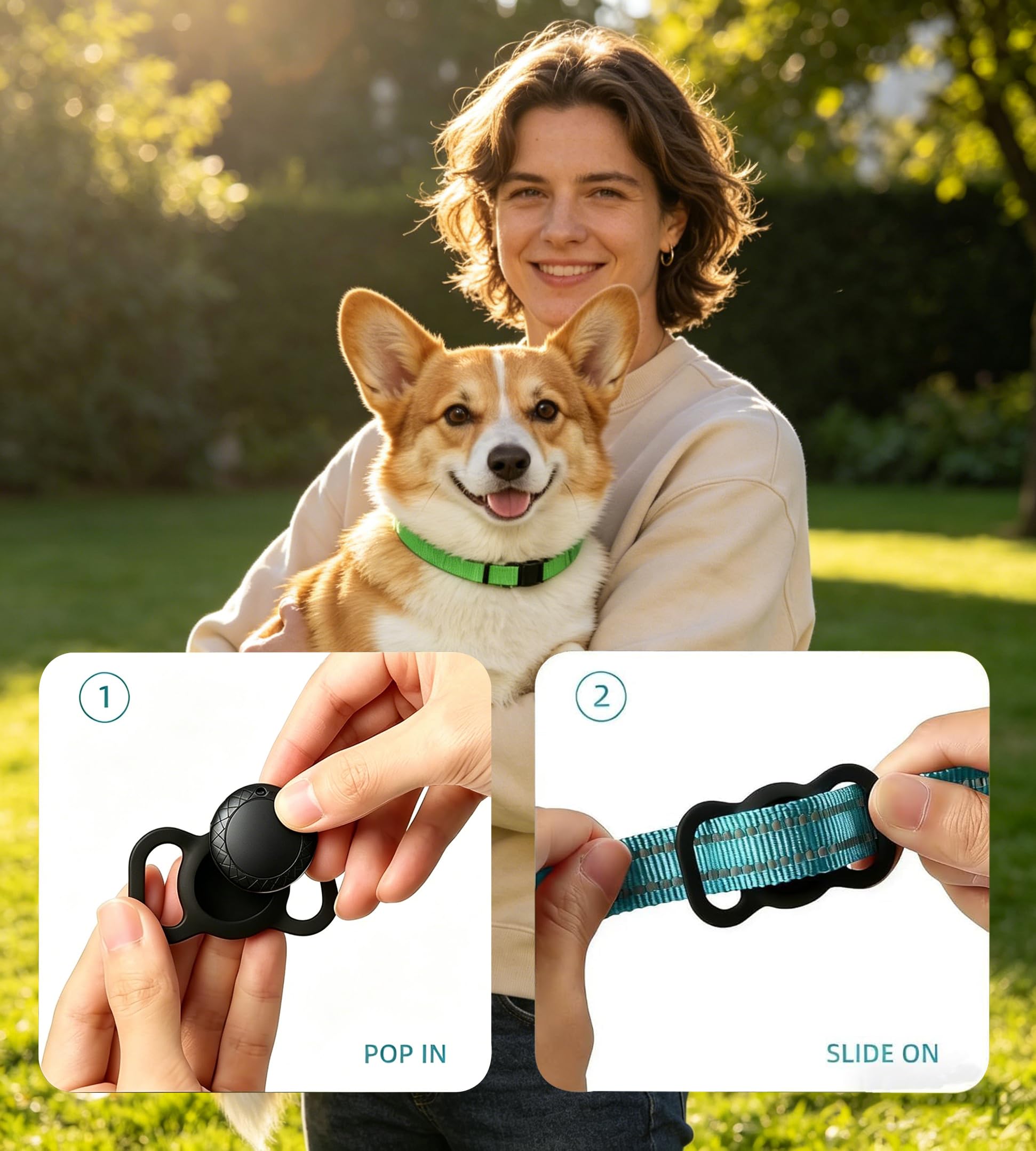 Localizzatore GPS per cani/gatti, collare intelligente con posizione in tempo reale, localizzatore di posizione per animali domestici con supporto, senza canone mensile/nessuna scheda SIM, funziona