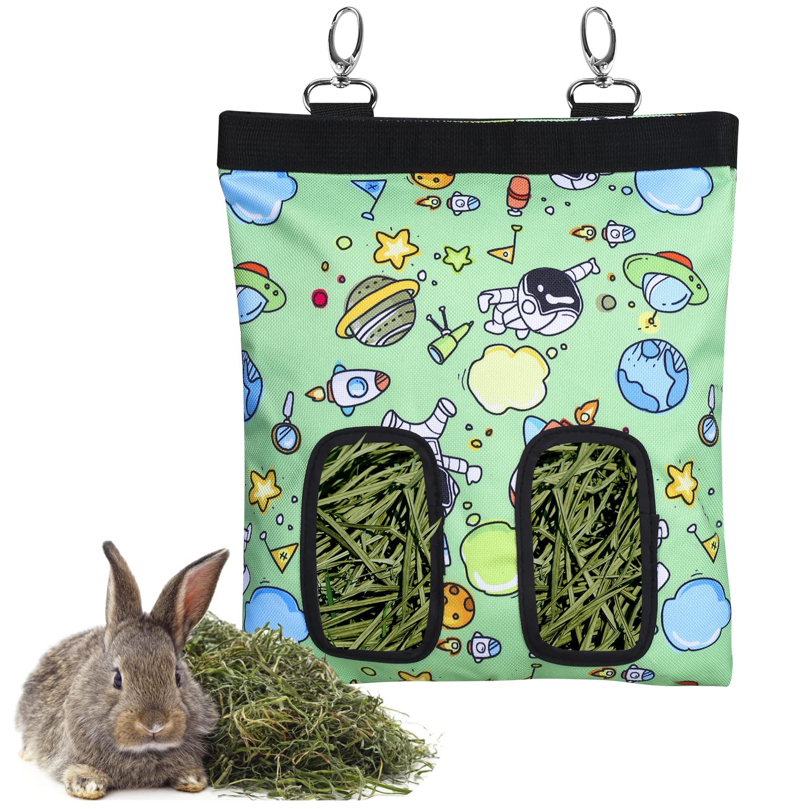 Rabbit Hay Feeder Bag Guinea Pigs Hanging Hay Rack Manger Holder Dispenser Small Animal Feeder Storage Pouch for Bunny Chinchilla Hamster (Pattern