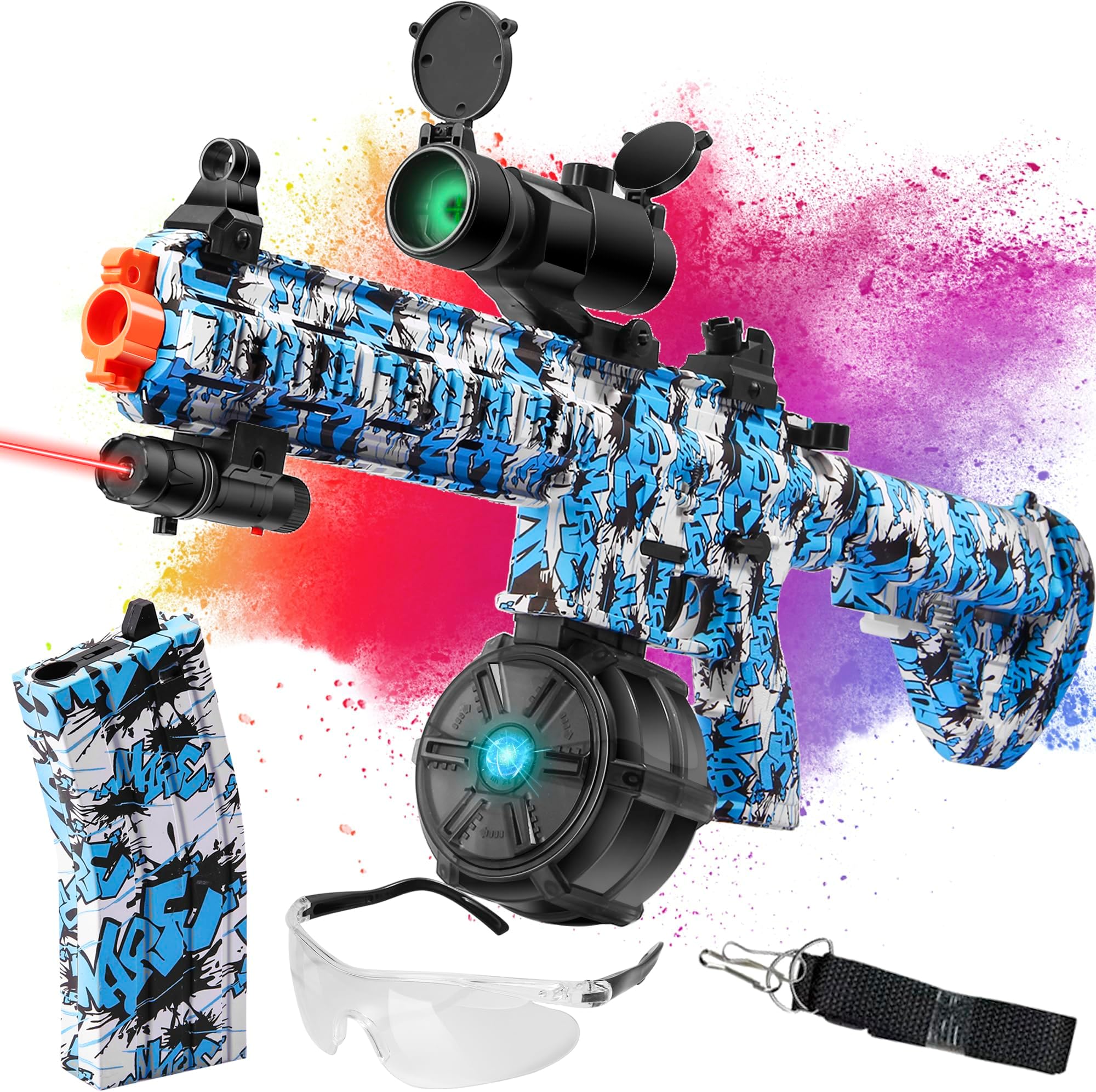 Large Gel Ball Blaster with Drum, Manual & Automatic Dual Mode Splatter Ball Blaster, for Outdoor Activities -Team Game, Blue