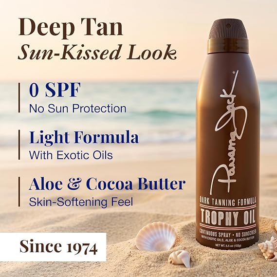 Panama Jack Panama Jack Trophy Suntan Oil - Contains No Sunscreen Protection (0 SPF), Light Formula with Exotic Oils, Aloe and Cocoa Butter, Tropical Fragrance, 5.5 OZ