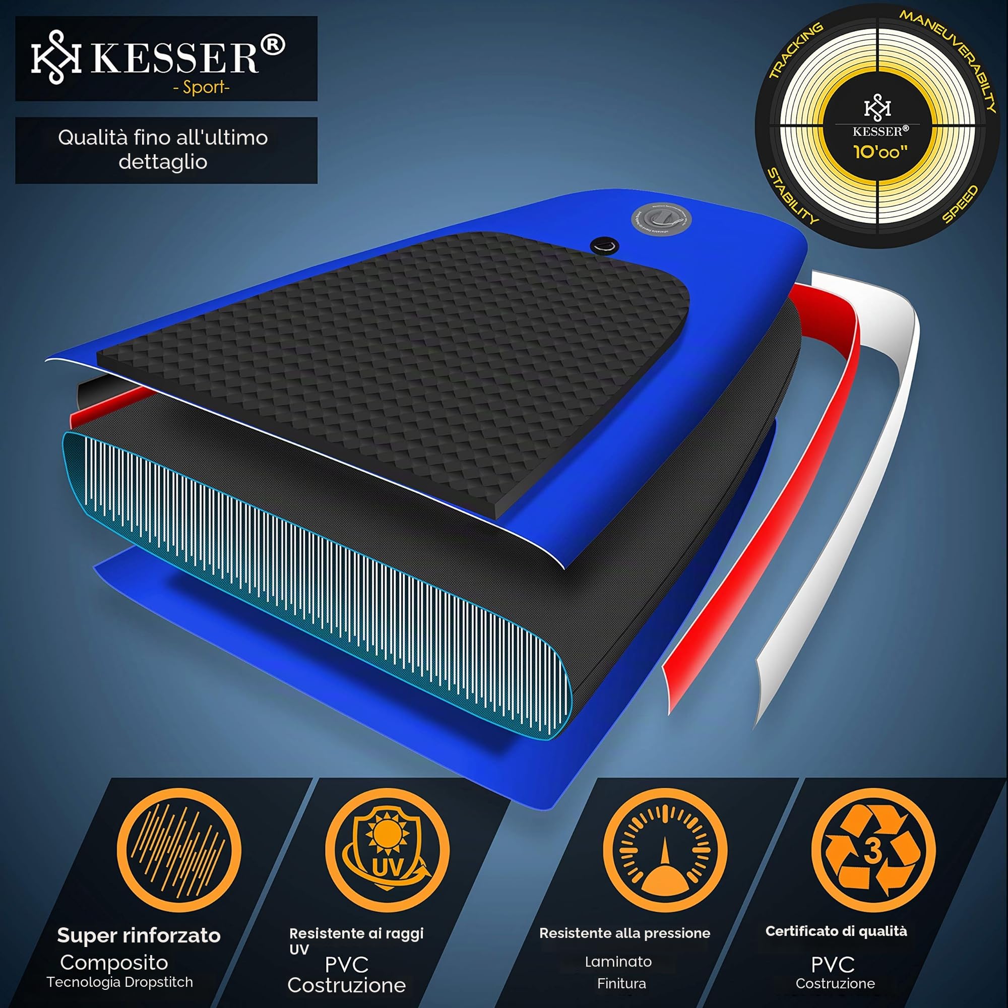 KESSER® Tavola SUP Gonfiabile Set Tavola Stand Up Paddle Tavola da Surf Premium Sport Acquatici | 6 Pollici di Spessore | Accessori Completi | 130 kg