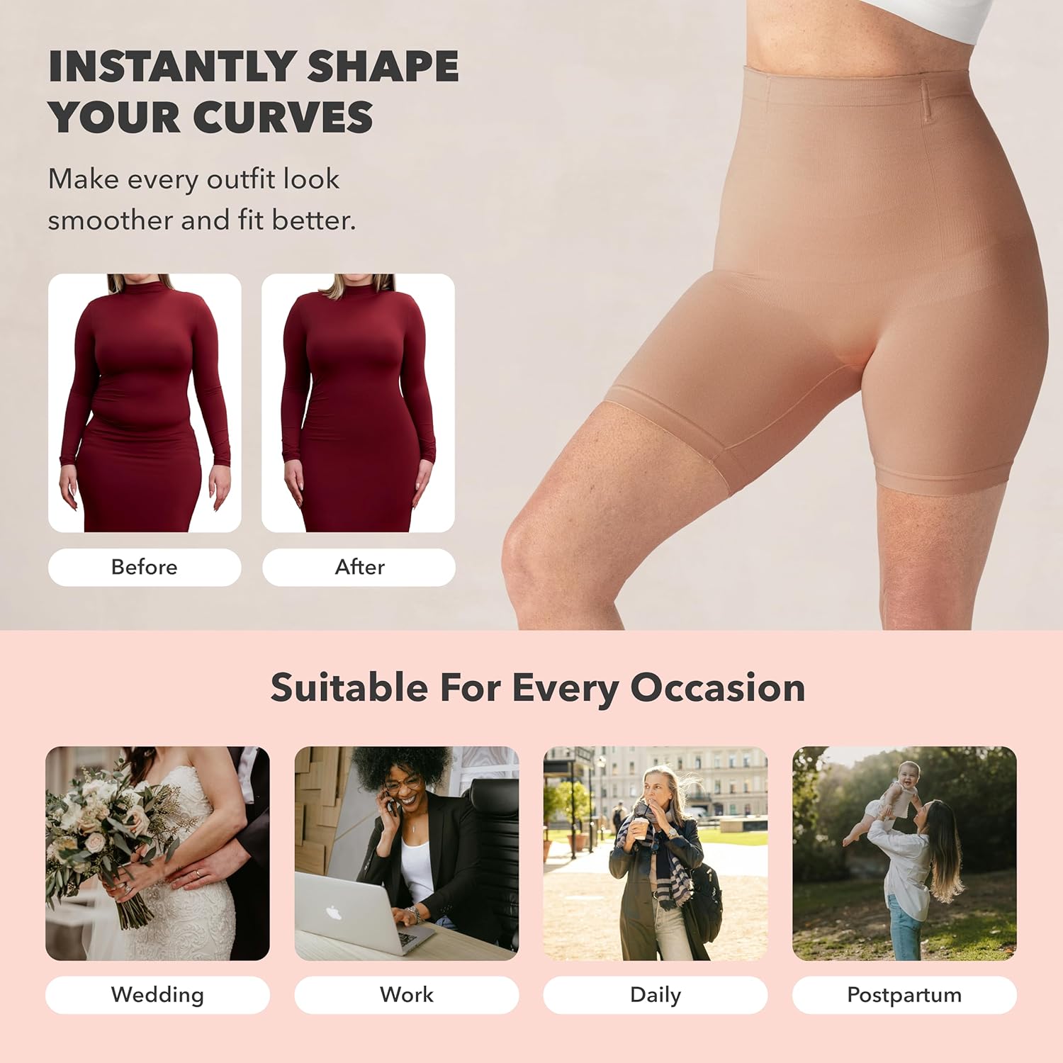SHAPERMINT Shapewear for Women - High-Waisted Shapewear Tummy Control Shorts, Thigh Slimmer, Underwear for Women