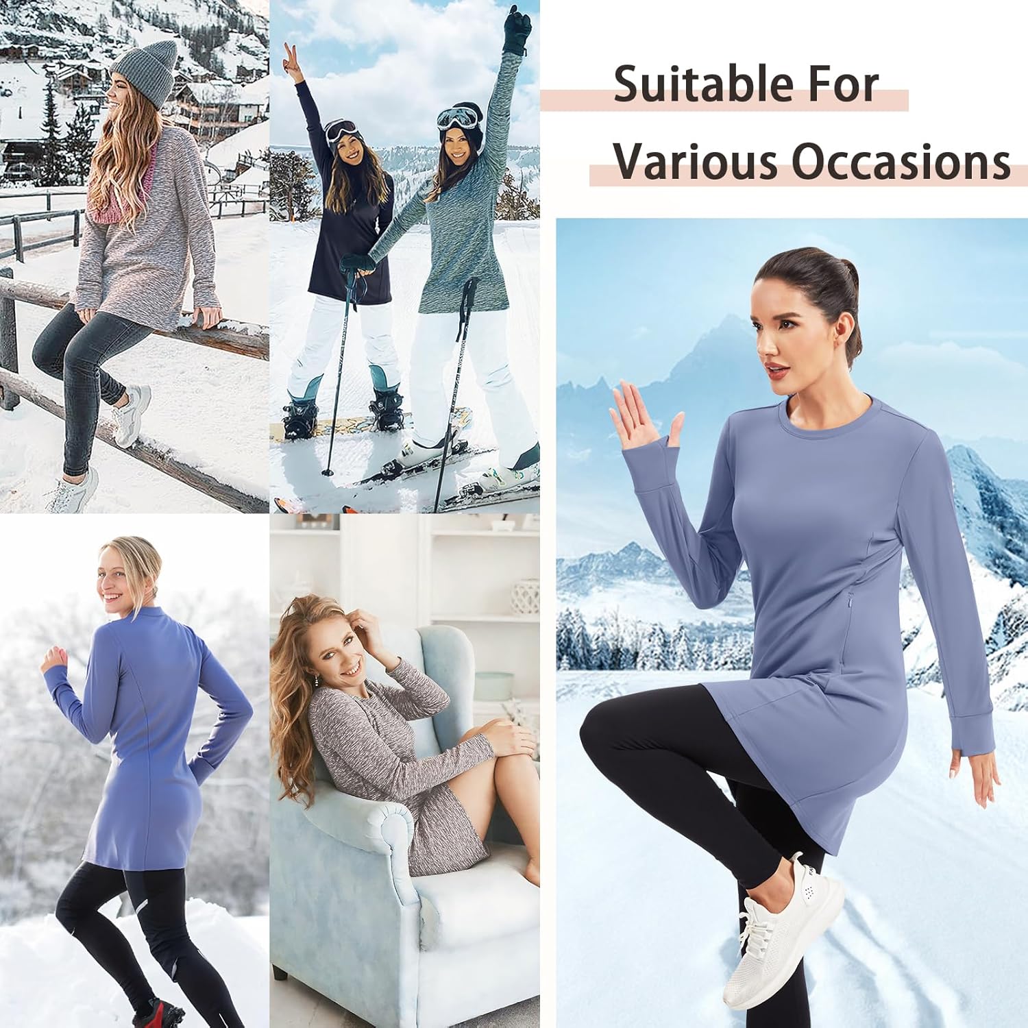 WOWENY Women's Fleece Lined Athletic Sweatshirt Dress Crewneck with Pockets and Thumbhole Pullover Tunic Dresses Winter - Image 2