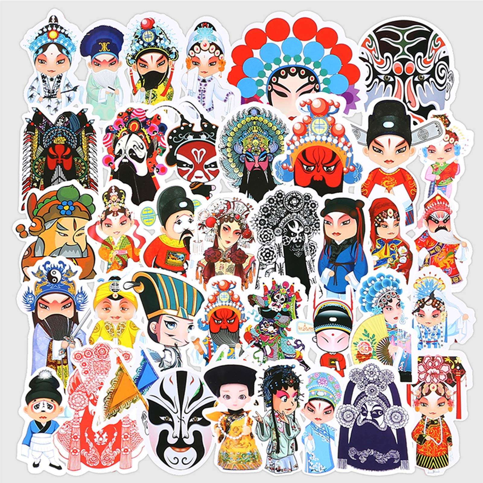 MIUZMORE 50 pcs Chinese Peking Opera Face Mask Opera Character Sticker, Laptop Stickers, Stickers for Water Bottles,Vinyl Stickers, Waterproof Stickers, Suitcase Stickers, Sticker Packs.