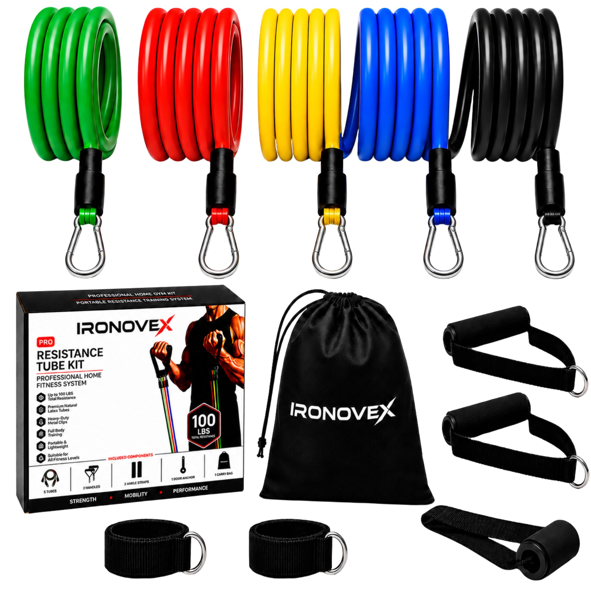 Resistance Bands Set with Handles, Door Anchor & Ankle Straps | Home Gym Equipment for Men & Women | Resistance Tube Kit for Workout, Strength Training, Fitness & Physiotherapy-image-31