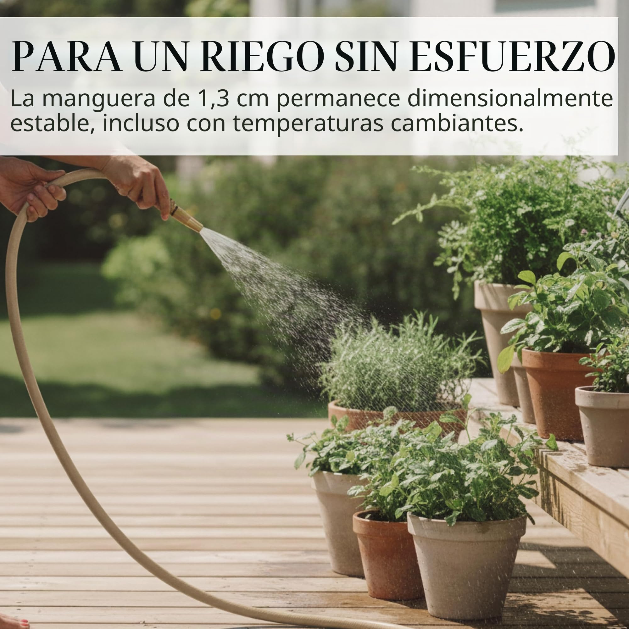 LIVLIG Manguera Jardin 10m – Manguera de Riego Flexible, 60% Reciclado, Resistente UV, Antitorcion, 1/2 Pulgada, Beige