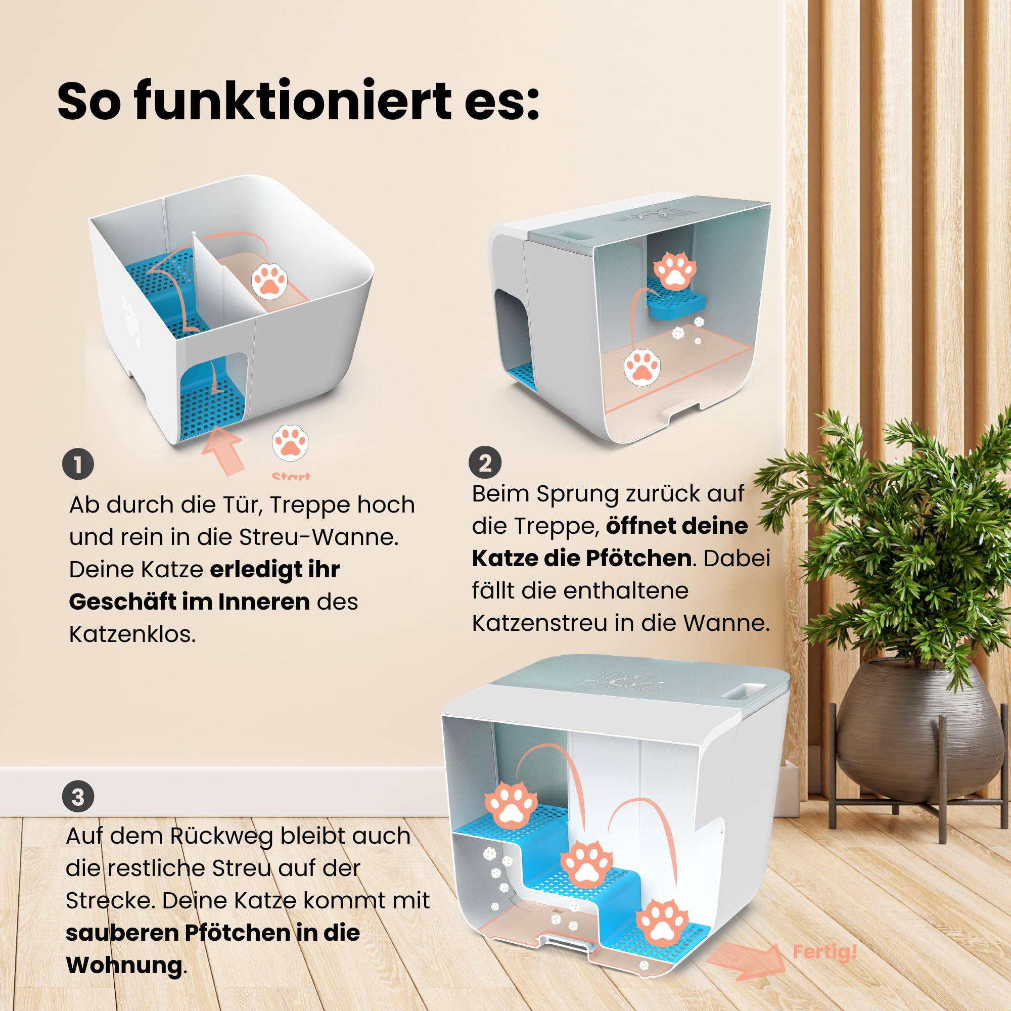 elly&bruce Katzentoilette Cloou® XL (weiß) | Geschlossenes Katzenklo mit Deckel | Ideal für große Katzen & Stehpinkler | Keine Streu auf dem Boden | Weniger Geruch | Design & Qualität Made in Germany
