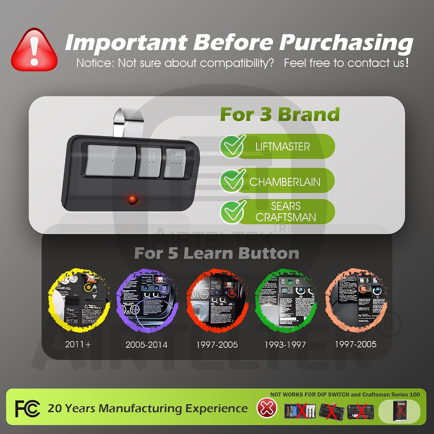 2-Pack 953EV-P2 Universal Chamberlain Garage Door Opener Remote | 3-Year Warranty FCC Certified Compatible with 950ESTD 953ESTD 950CD 953CD 950CB 953CB 956EV 953EV G953EV-P2