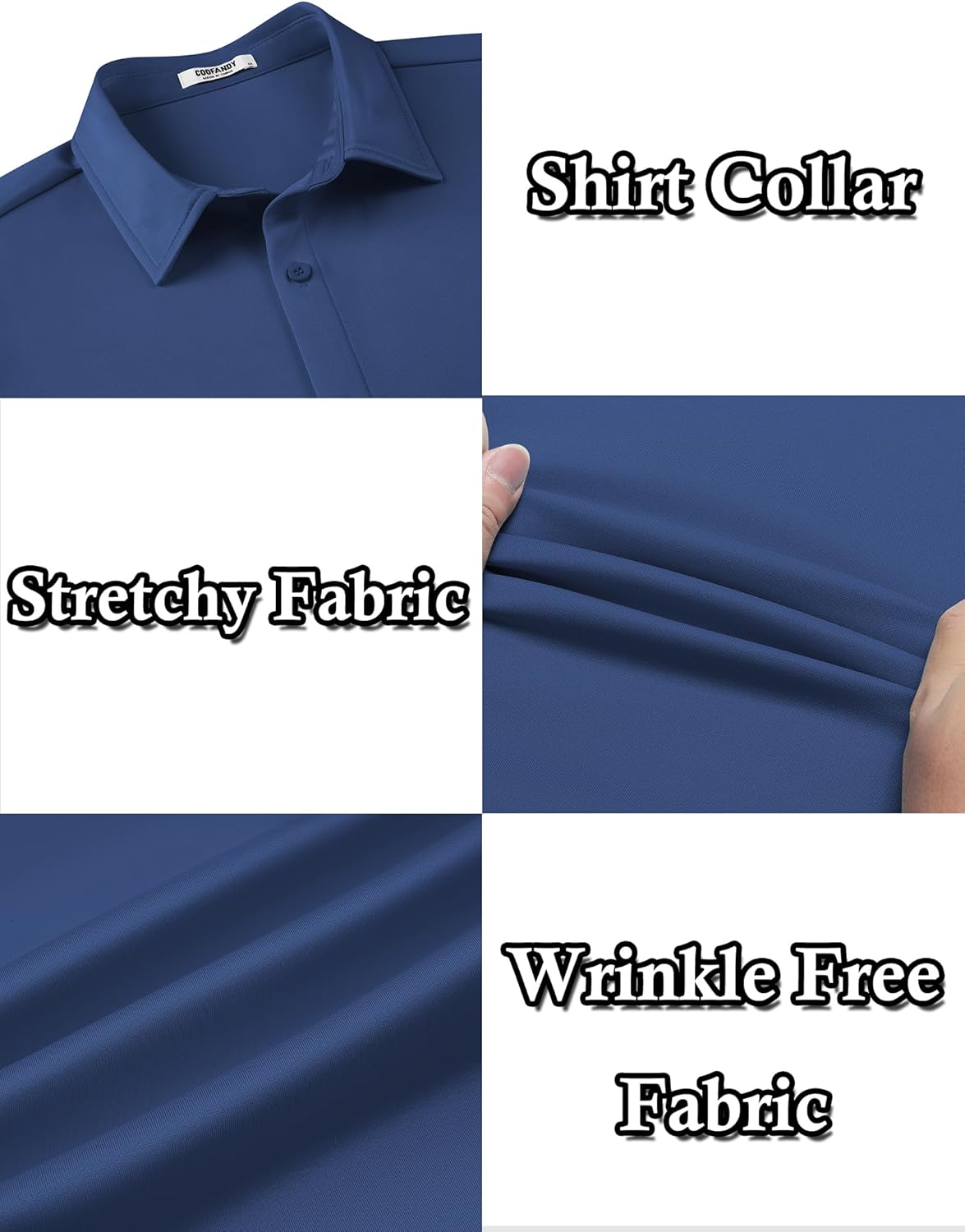 COOFANDY Men's Casual Long Sleeve Dress Shirts Button Down Wrinkle Free Slim Fit Shirt Royal Blue - Image 4