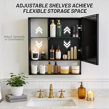 ANYHI Black Bathroom Medicine Cabinet with Mirror 22 x 24 Inch