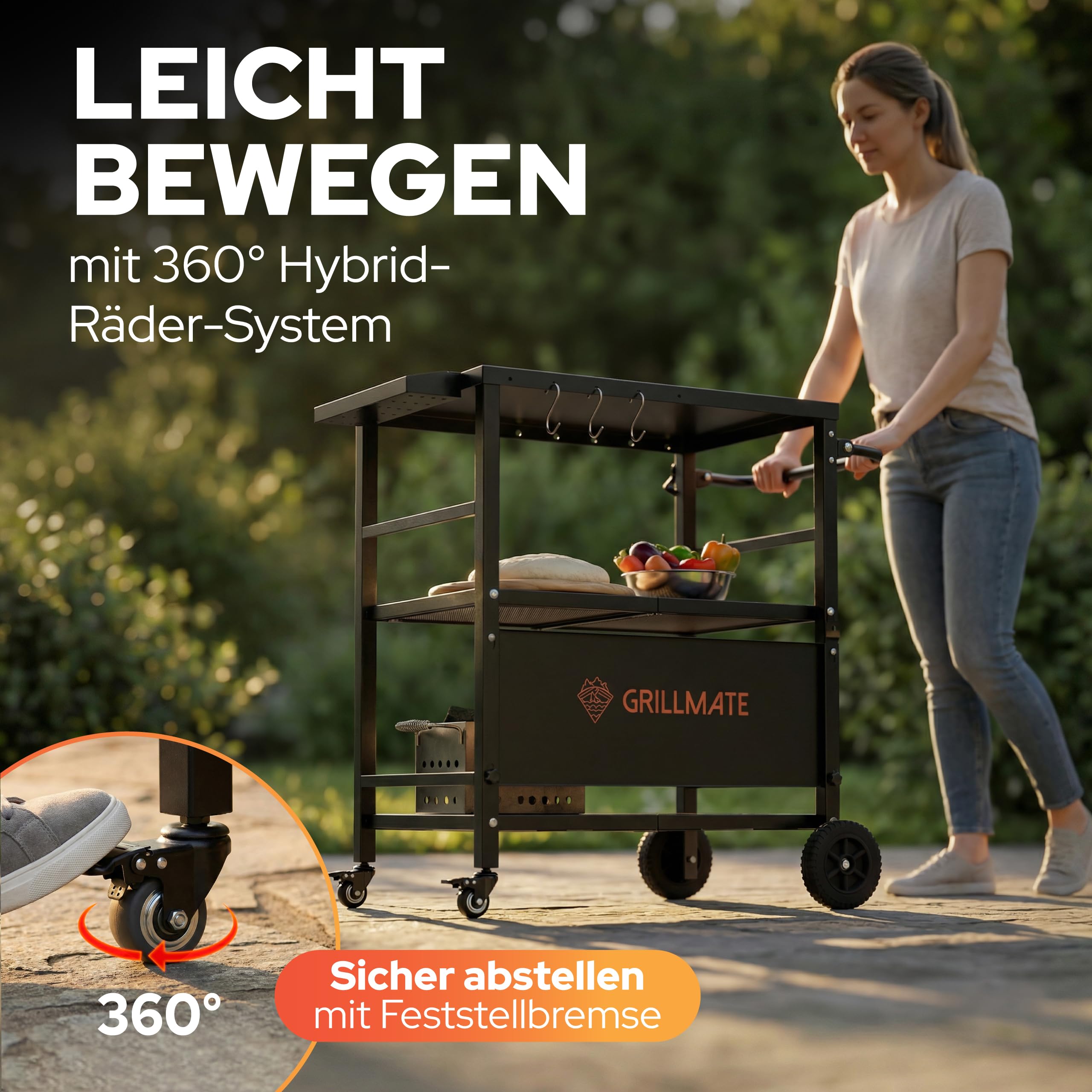 GRILLMATE Tavolo da barbecue per esterni, resistente alle intemperie, pieghevole, carrello per barbecue, barbecue a gas, forno per pizza, tavolino per balcone, resistente alla ruggine, portatile