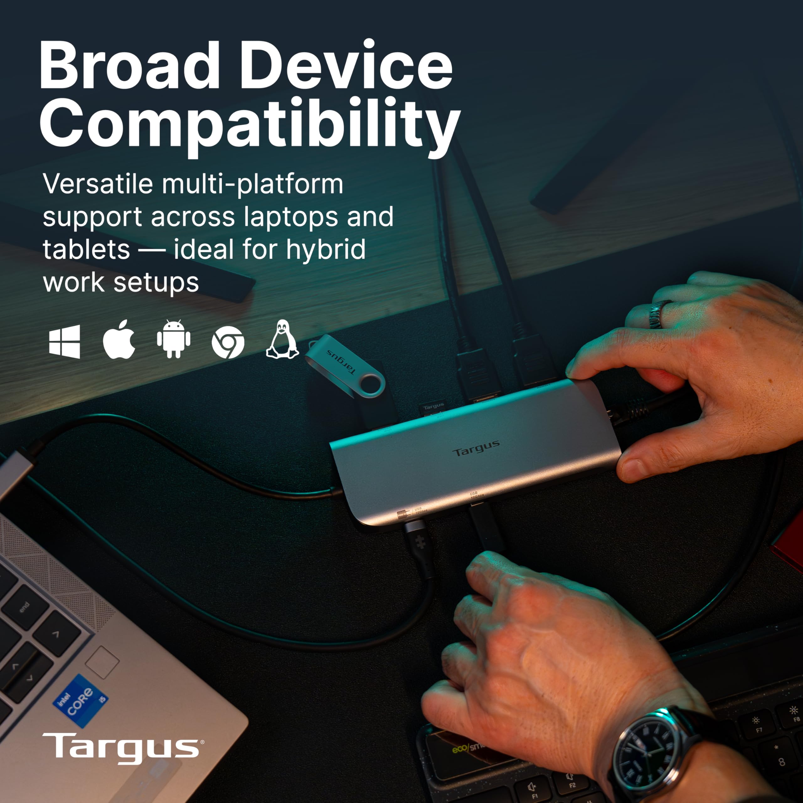 Targus Dual Video Mobile Dock mit 140W EPR Power Pass-Through, Dual HDMI 4K @60Hz, 2X USB-C & 2X USB-A 10Gbps, Gigabit Ethernet, EcoSmart Design DOCK427GL