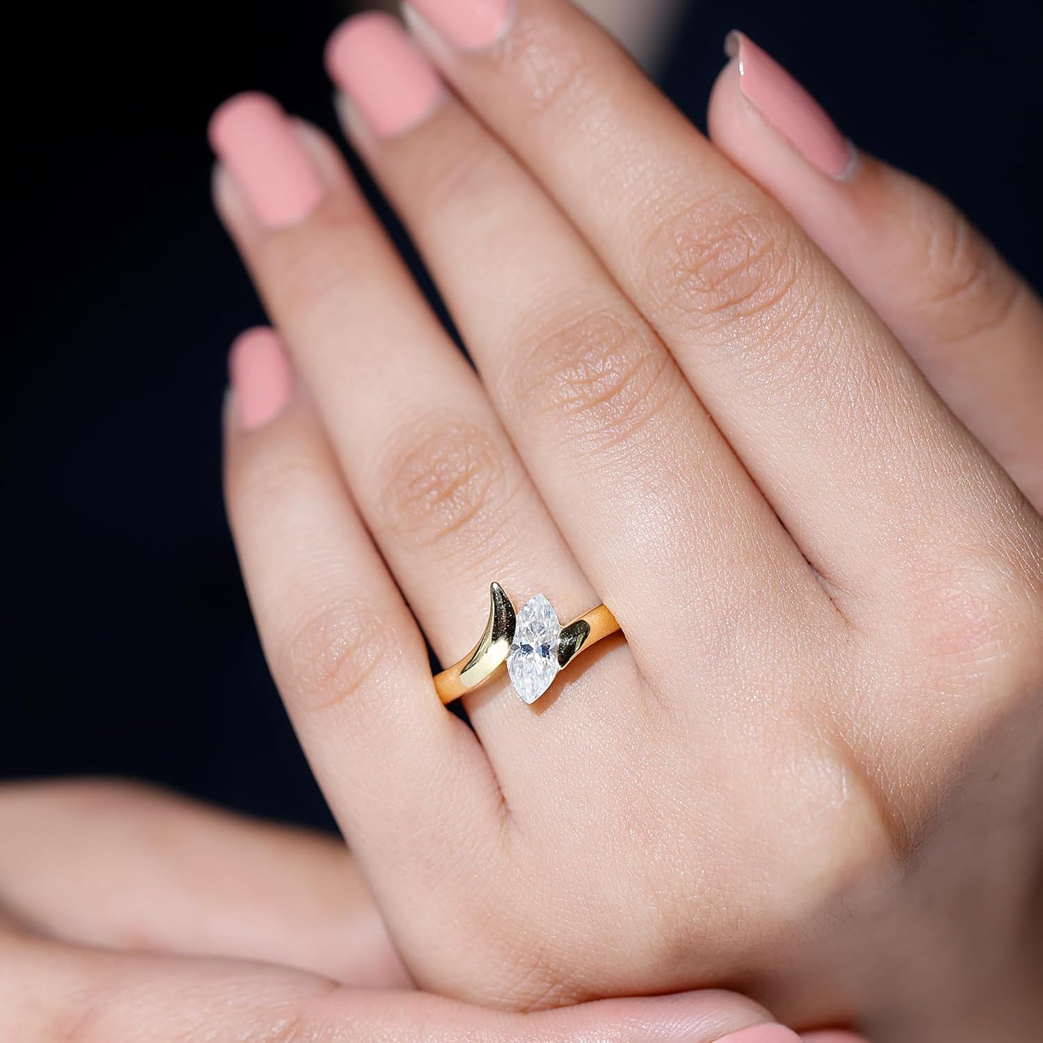 Certified Lab Grown Diamond Marquise Shape Engagement Ring, Ef-Vs Quality, 1 Carat Diamond Ring For Women - Ready To Gift