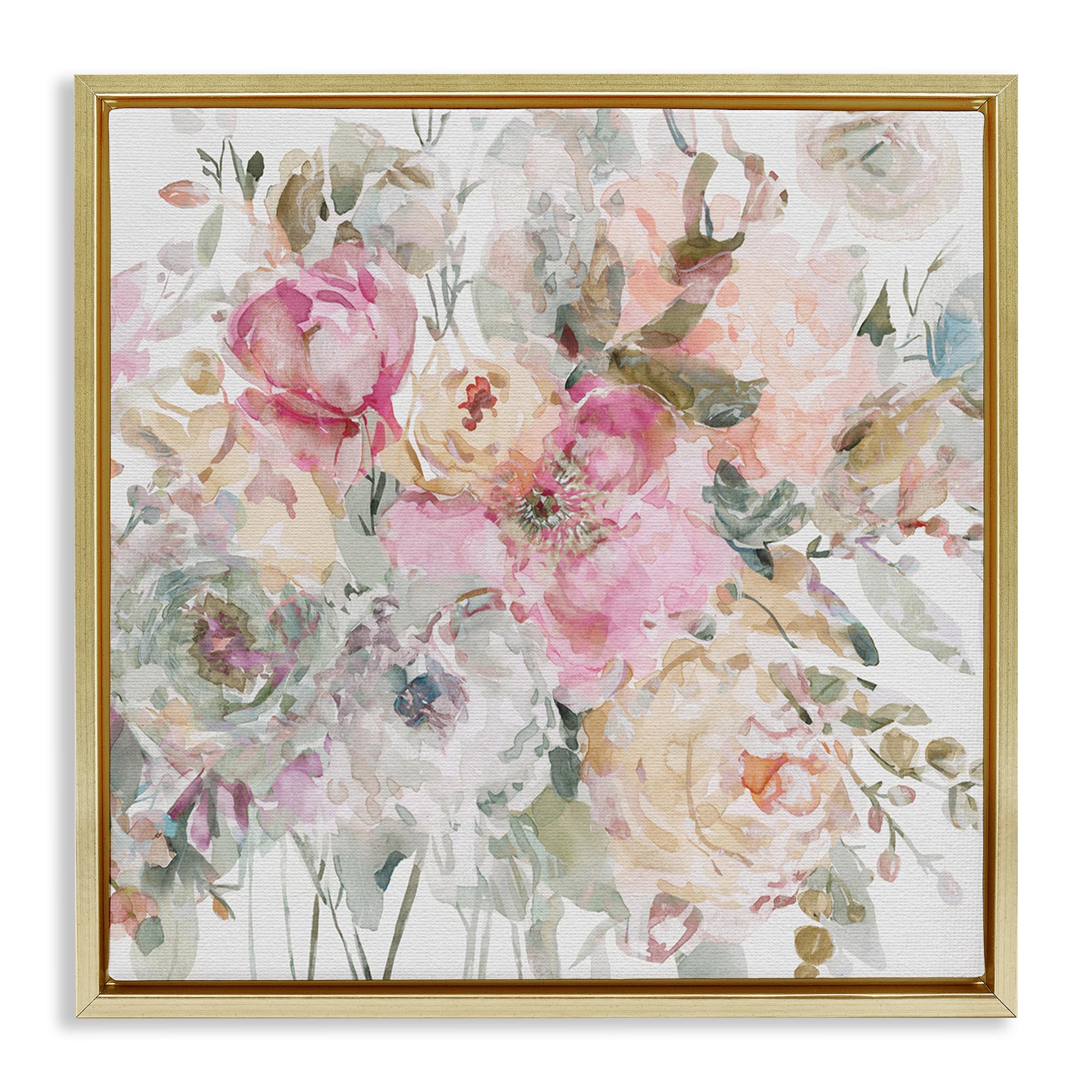 Stupell Industries Metallic Gold (Matte) 'Romantic Pastel Petals'| Floating Frame Canvas Art