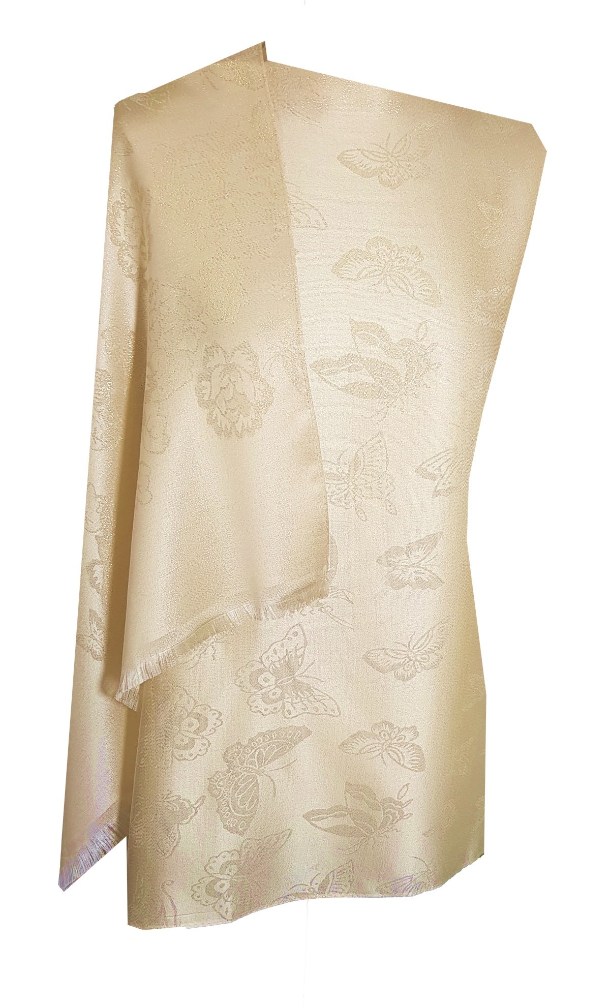 World of Shawls Shimmery Butterfly Lightweight Silky Pashmina Feel Shawl Wrap Stole (Cream)