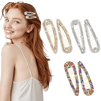 2.4-In Rhinestone Hair Clips, 6 Pcs Snap Barrettes for Women Girl, 3 Colors