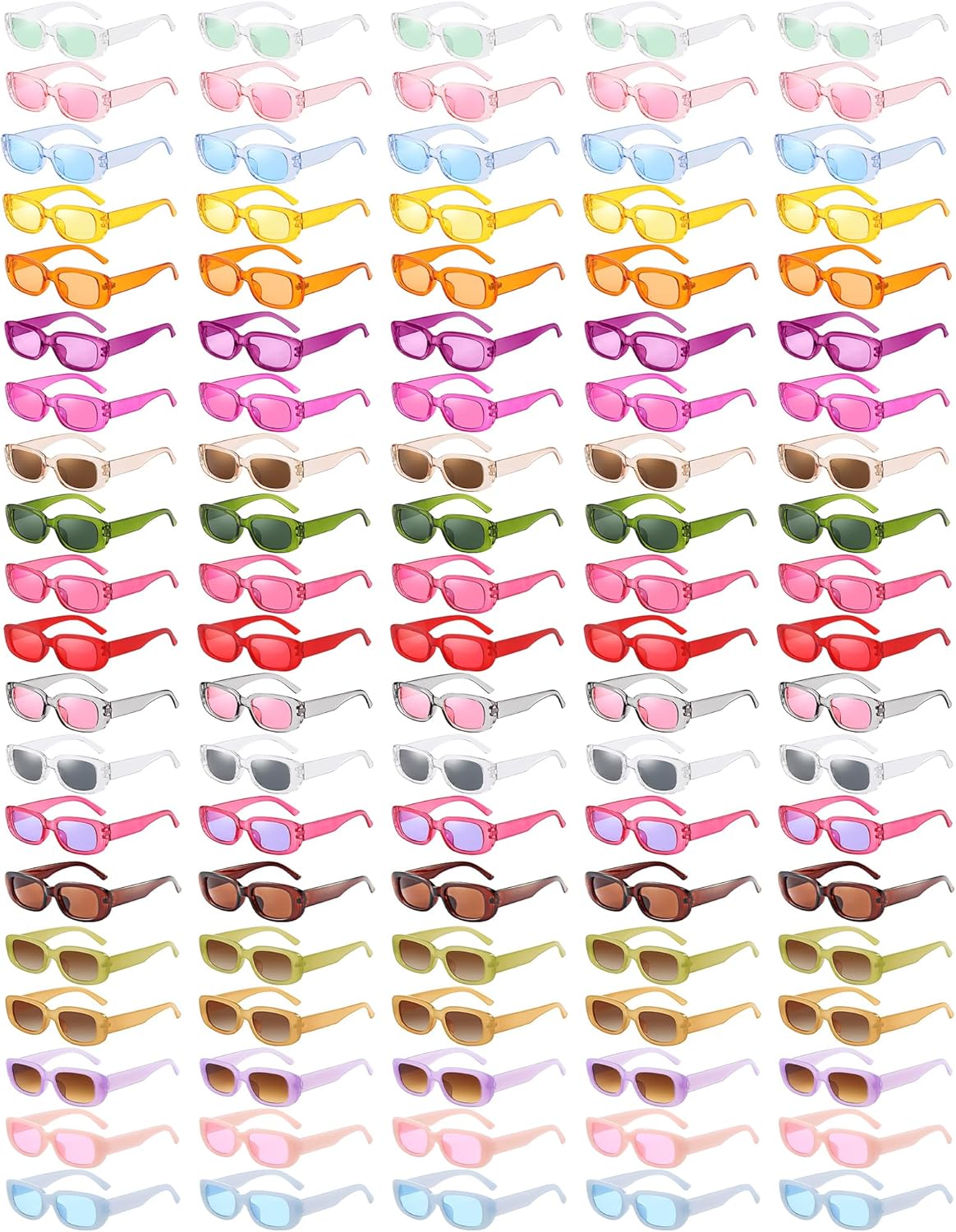 Pibupibu Wholesale 100 Pairs 90s Retro Rectangle Sunglasses Bulk Adults Unisex, Fun Colorful Y2k Glasses Party Favors