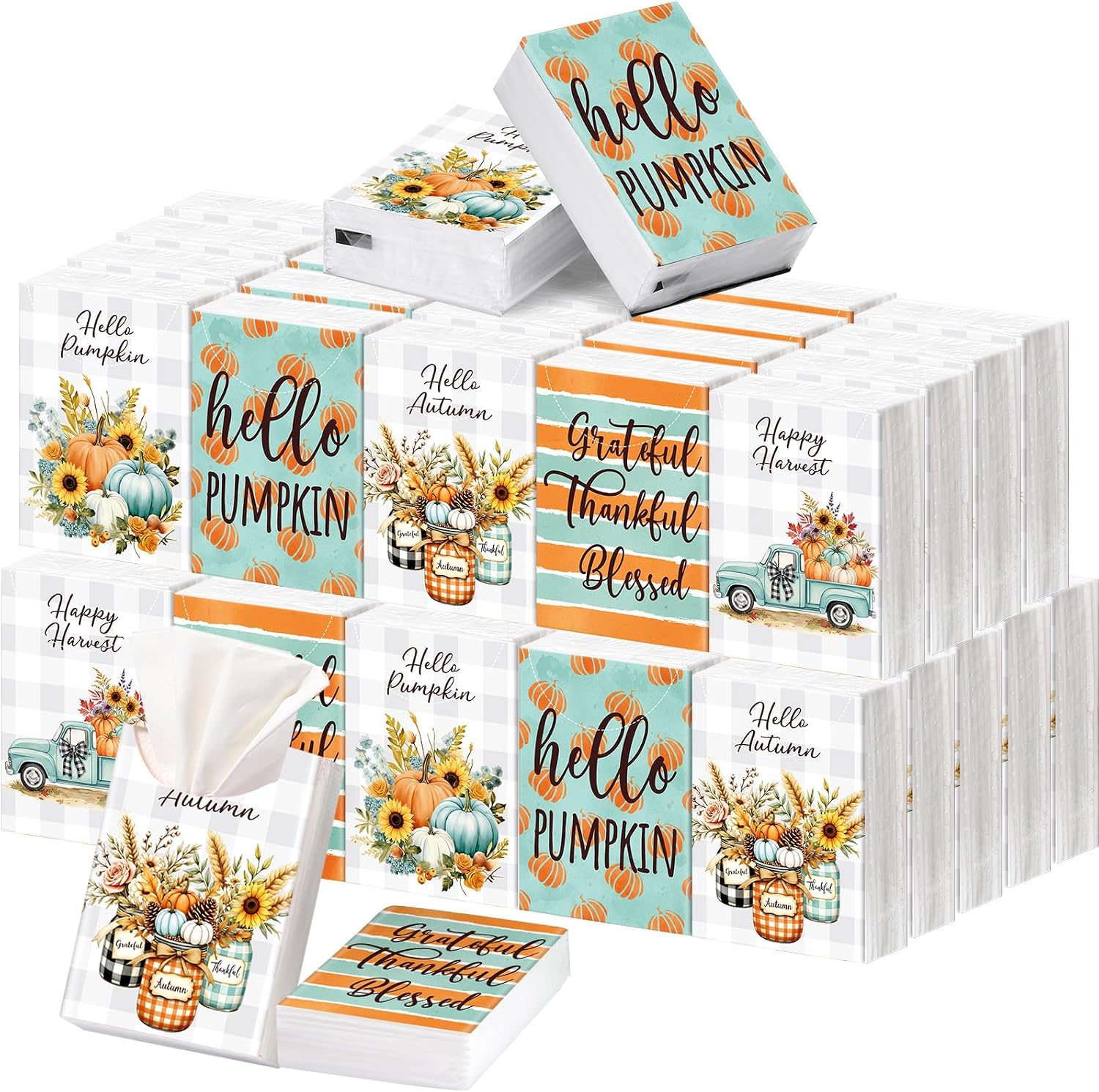 Outus 50 Pack Fall Pumpkin Travle Size Pocket Tissues, Goodie Bag Gifts