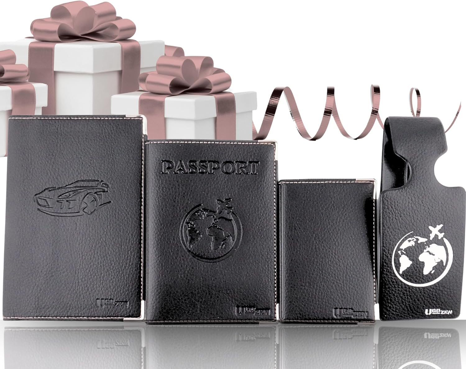 Car Paper Holder, Grey Card Pouch, Made in France ✯ Car Accessory, Insurance and License Protection Cover, Grey Card Holder and Luxury Car Papers, Black Set, standard, Classic image 3