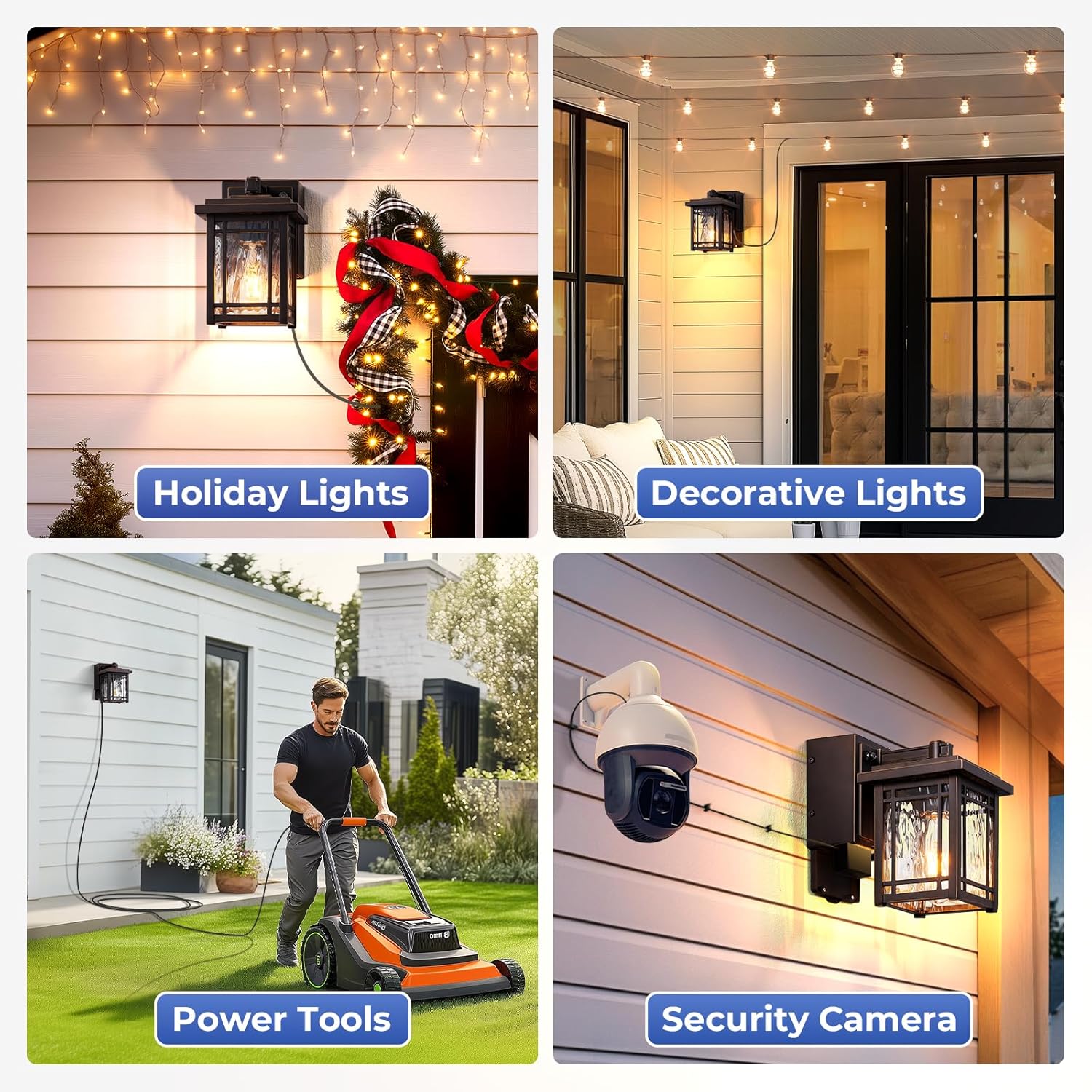 Front Porch Lights with GFCI Outlet, Oil Rubbed Bronze Dusk to Dawn Outdoor Wall Lantern, Anti-Rust Outdoor Garage Lights Wall Mount, Exterior Sconce Lighting Fixtures with Water Ripple Glass