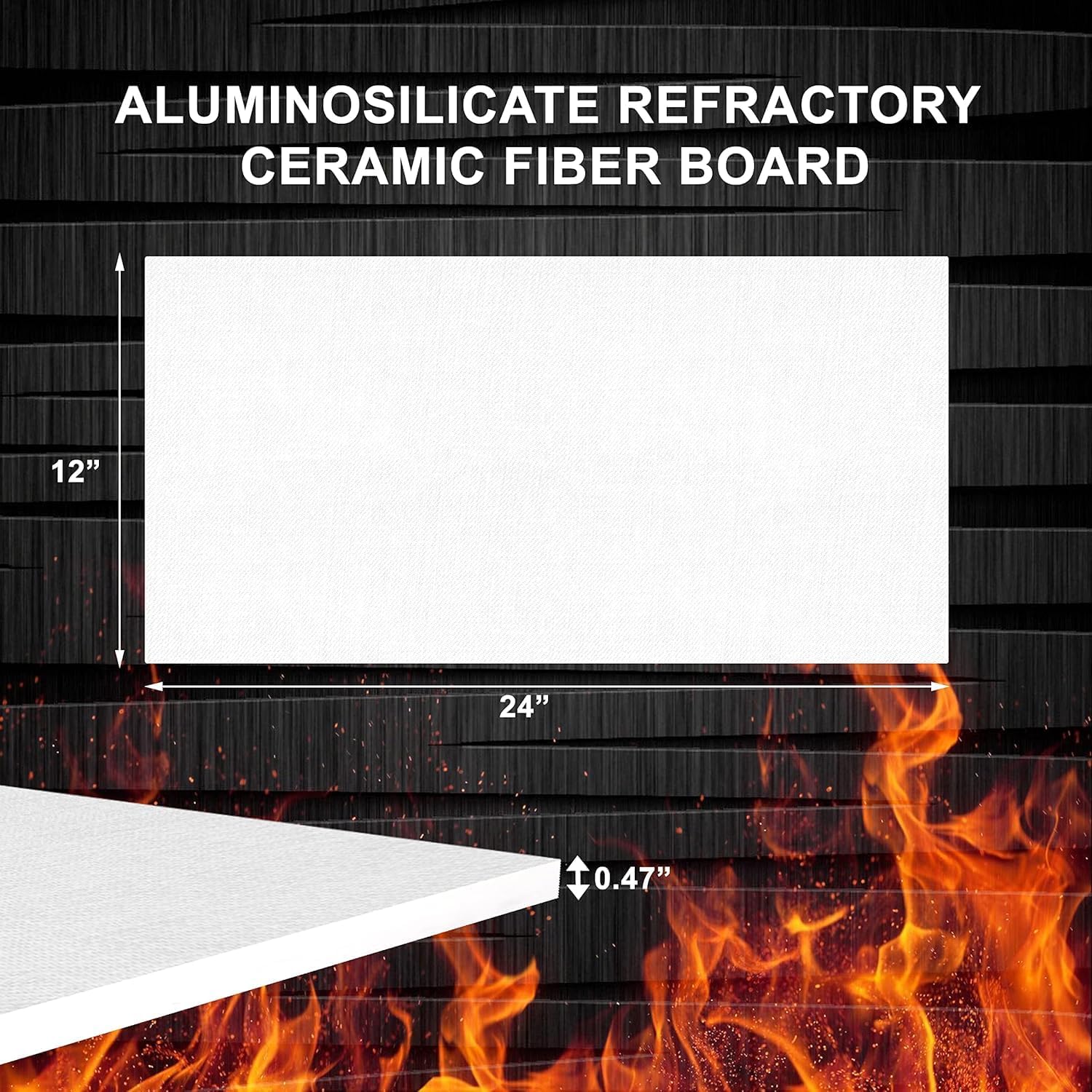 2 Pack Ceramic Fiber Board - 2300F Rated - 0.47" Thick x 12" x 24", Fireproof Board, Ceramic Fiber Insulation Board for Stove, Furnace, Forge, Kiln, Boiler, Pizza Oven, Fireplace Baffle Board