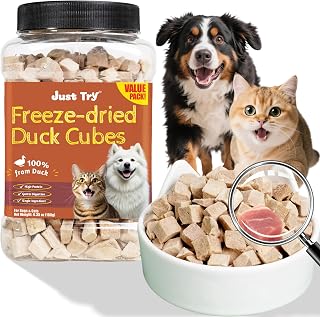 Just Try 6.35 oz Freeze-Dried Duck Cubes for Dogs & Cats – Single-Ingredient Dog Treats&cat Treats, Grain-Free, High Protein, Low Fat, Supports Skin & Joint Health – Natural Training Treats