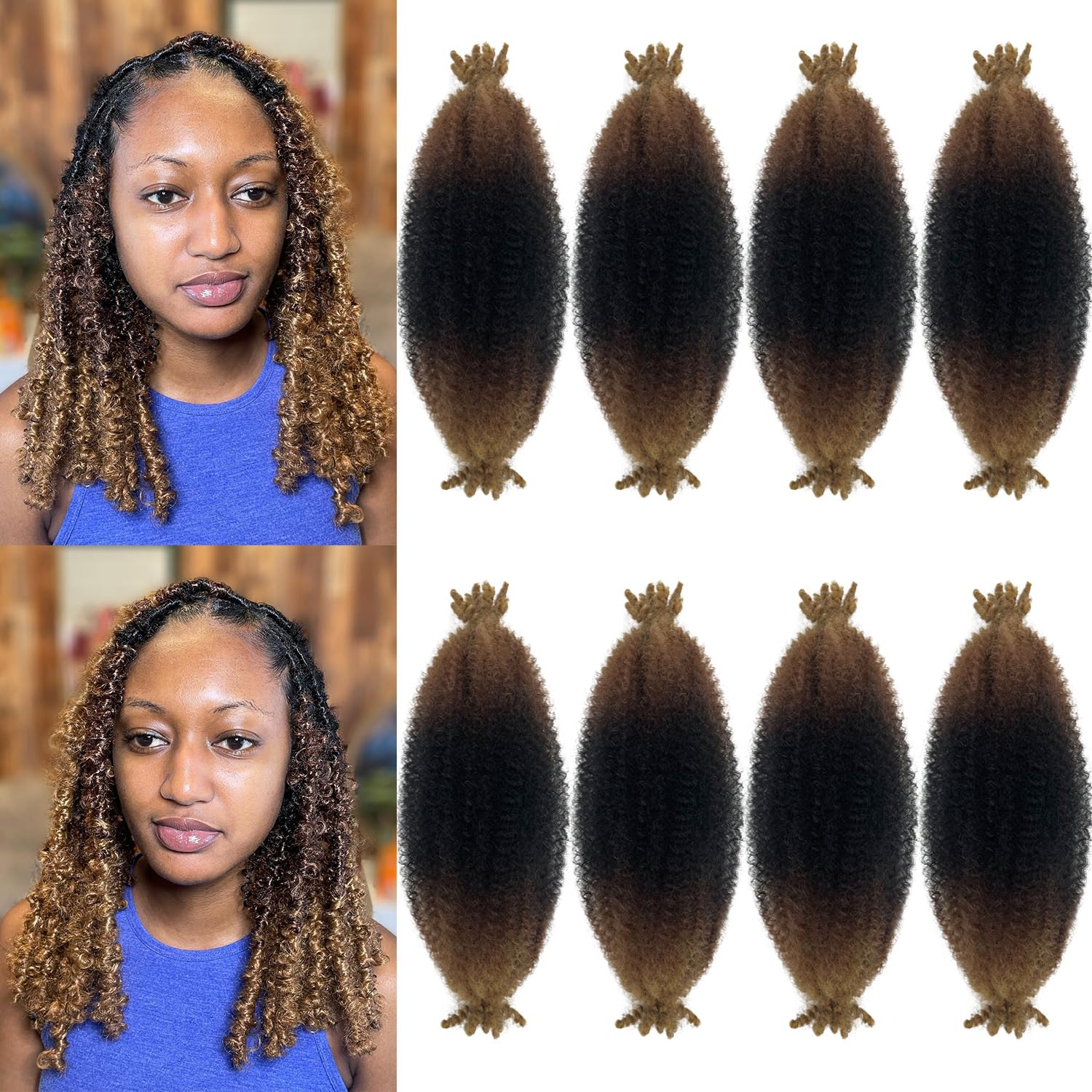 Twisted Up Springy Afro Twist 8 Packs Afro Twist Hair 12 Inch Marley Hair 1B/30/27 Kinky Curly Braiding Hair for Butterfly Locs Ombre Blonde Cuban