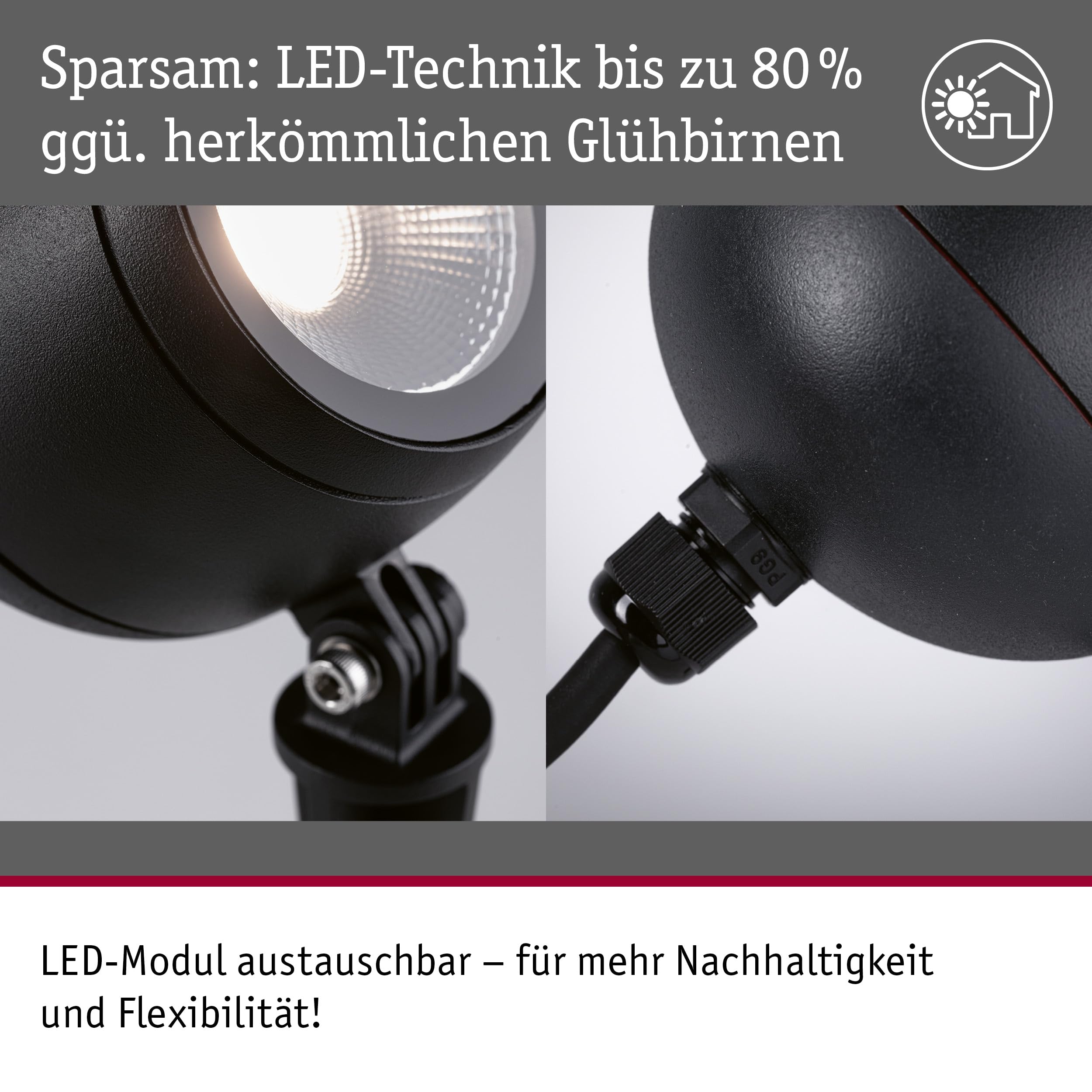 Paulmann 94776 LED reflektor ogrodowy Kikolo IP65 8W 500lm 261mm antracyt aluminium/tworzywo sztuczne 3000K 230V oprawa zewnętrzna