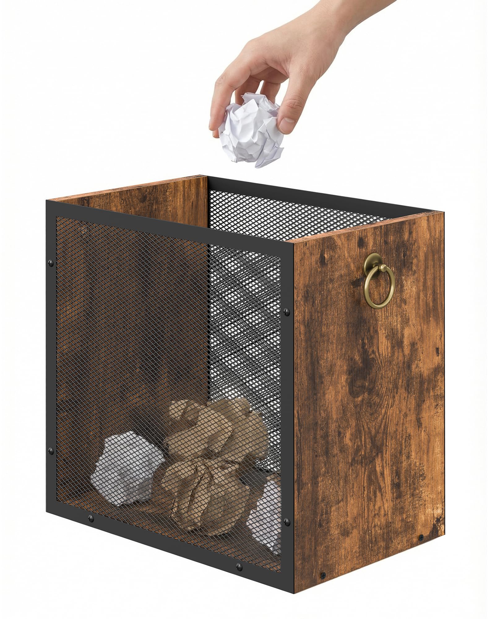 Trash Can Rectangular Garbage Container Waste Basket Trash Bin for Bedroom Office Bathroom Kitchen Waste Rustic Brown and