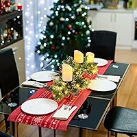Vista 7 de 4 piezas de centro de mesa navideño con 3 portavelas navideños, luces LED de cadena tipo hadas, a pilas, bayas rojas artificiales, piñas para cocina