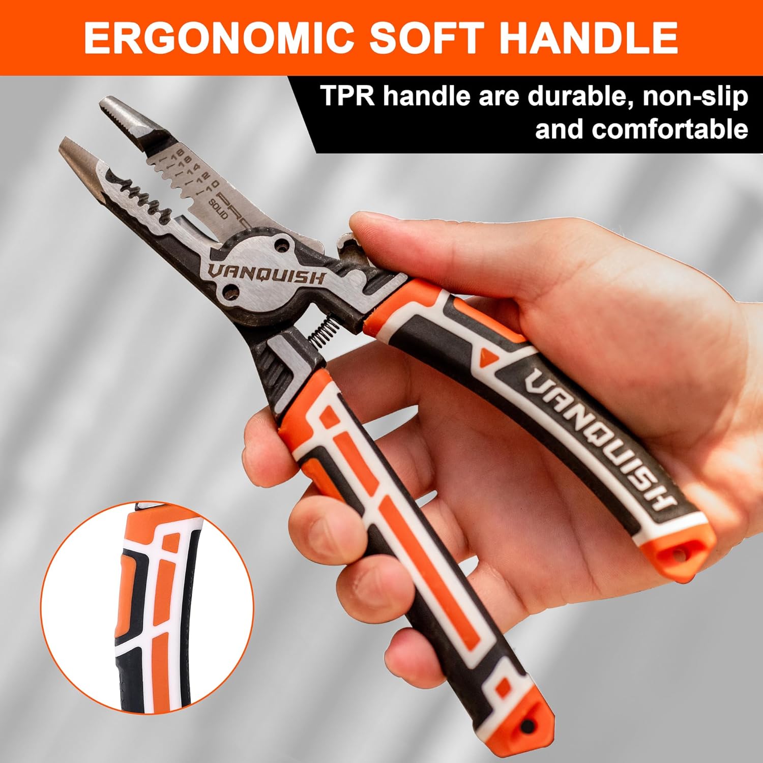 VANQUISH 4 IN 1 Multifunctional Wire Stripper, Wire Cutting Stripping Tool (10-18 AWG Solid, 12-20 AWG Stranded) Bolt Cutter CR-V Steel Multifunctional Electrician Pliers 3386