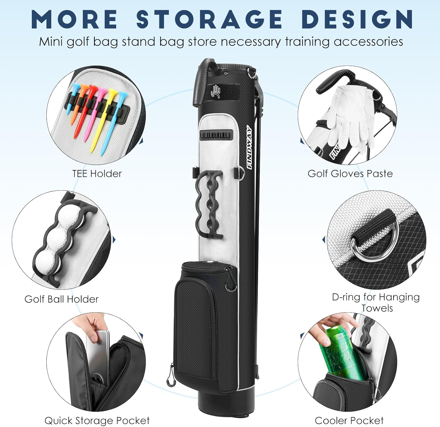 Findway Golf Stand Bag, Upgraded Par 3 Golf Bag Pitch n Putt Small Golf Bag with Ball Holder and Cooler Bag, Lightweight Golf Carry Bag for Men Women