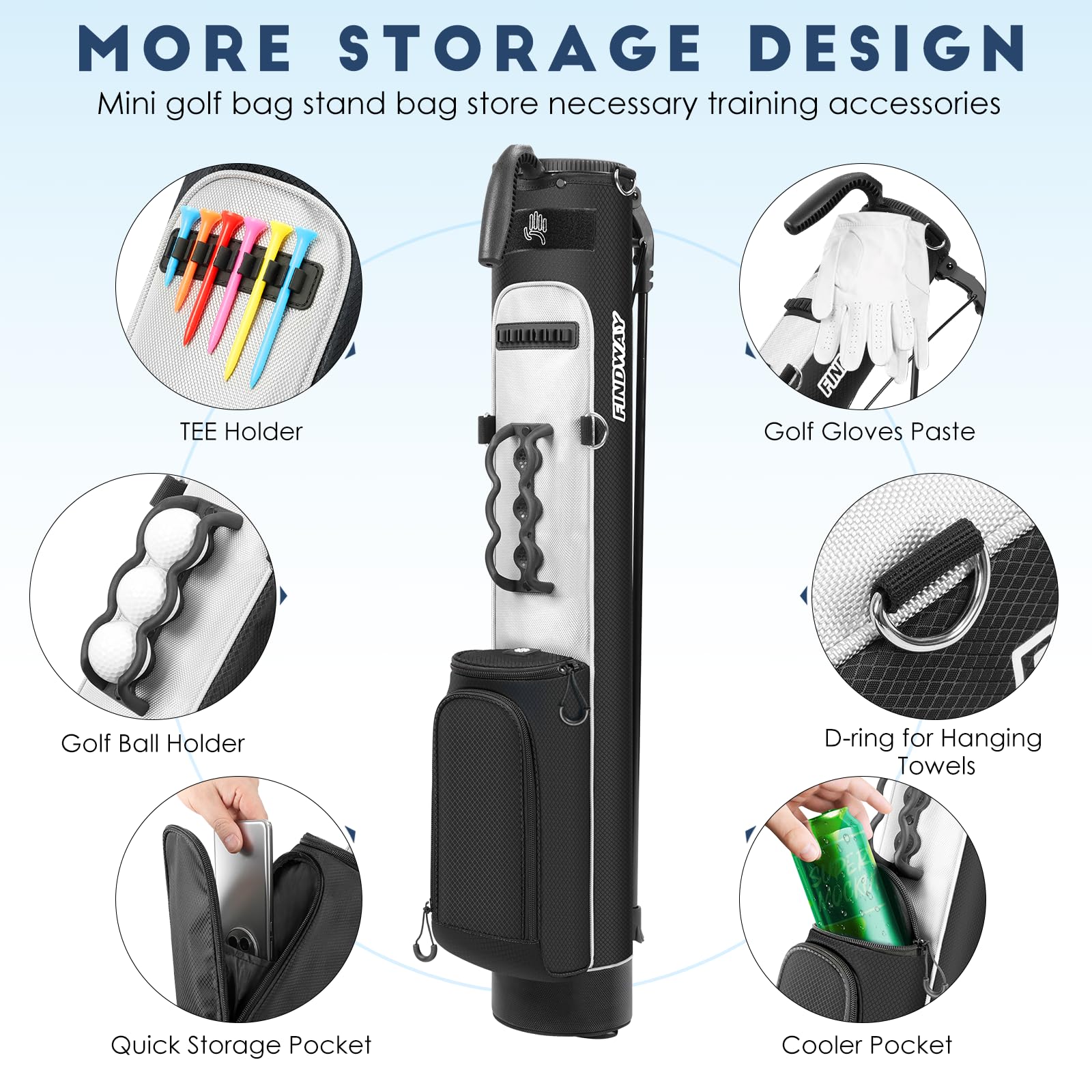 Findway Golf Stand Bag mit verstellbaren Schultergurten, 2-Wege-Teiler, 2 Taschen, leicht zu tragende Bleistift-Golftragetasche für Männer und Frauen