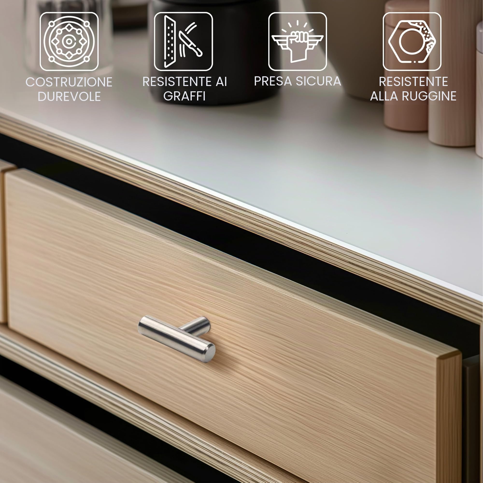 BELLE VOUS Confezione da 20 Maniglie Cucina per Armadio - 50mm Maniglie per Mobili a T con Rifinitura in Nichel - Maniglia Porta Inox - Per Cassetti, Armadi, Porte, Mobili, Bagni, Camera da Letto