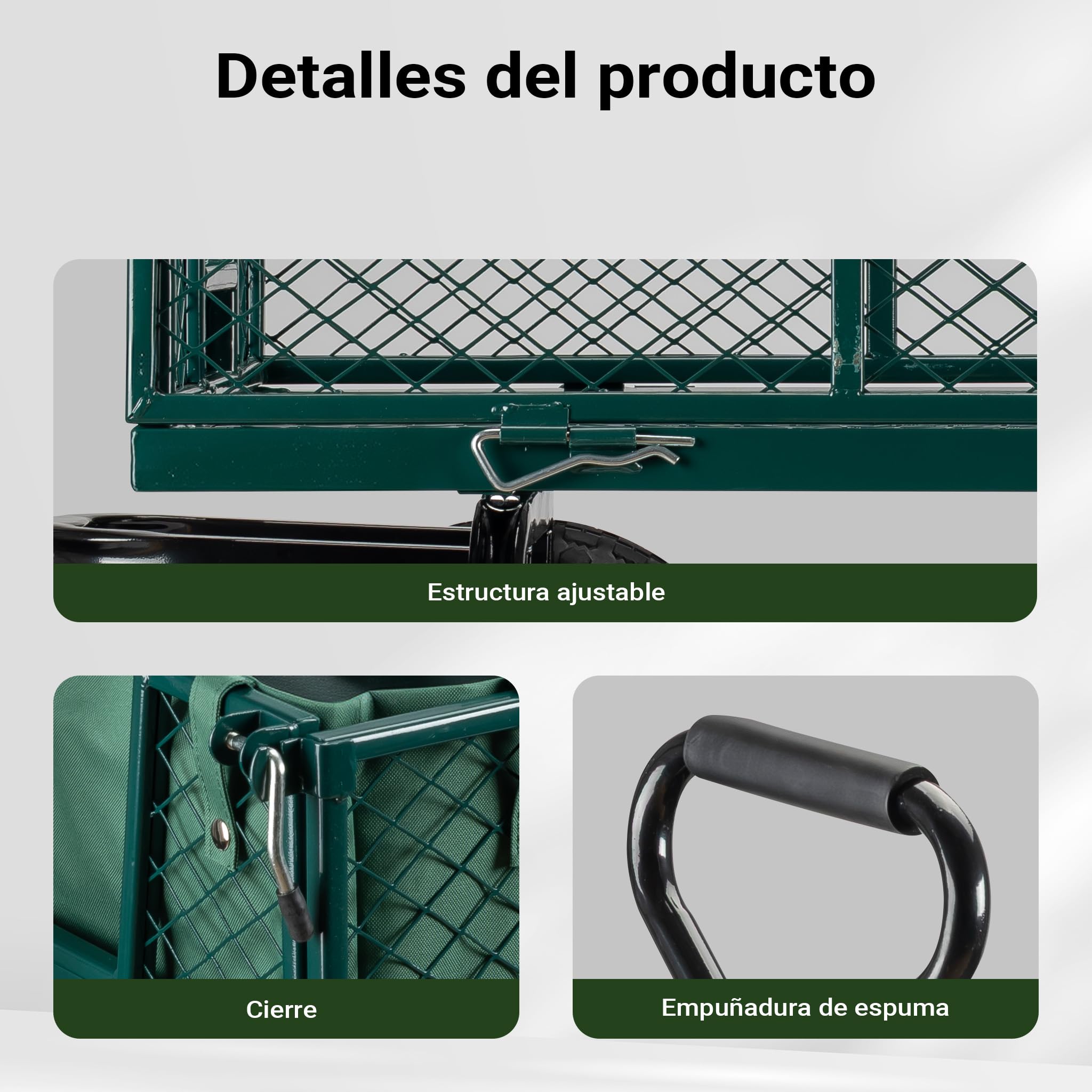 Carrito de Transporte XXL hasta 550kg con Lona extraíble, Rejilla de almacenaje y Ruedas Anchas