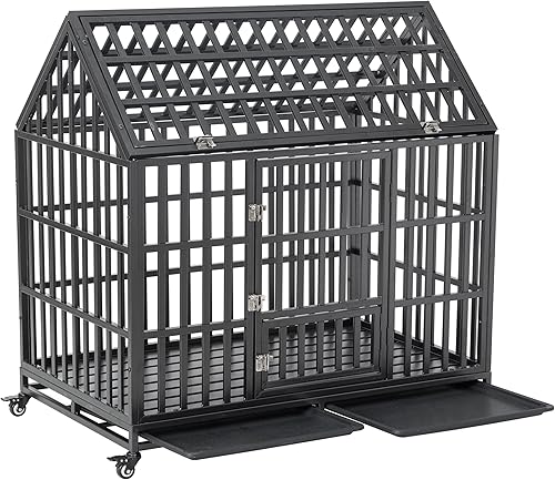 Miniatura 3 de kejector Jaulas para perros resistentes de 48 pulgadas, jaula grande para perros de acero indestructible, a prueba de escape, jaula de alta ansiedad