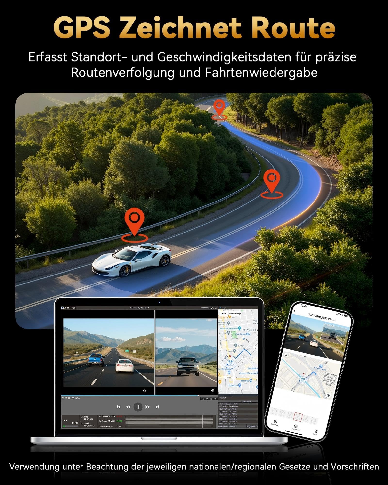 Dashcam per auto 4K + 4K, dash cam anteriore posteriore con | scheda da 128 GB, GPS, WiFi 5,8 GHz, IPS da 3", monitoraggio del parcheggio, registrazione in loop, visione notturna