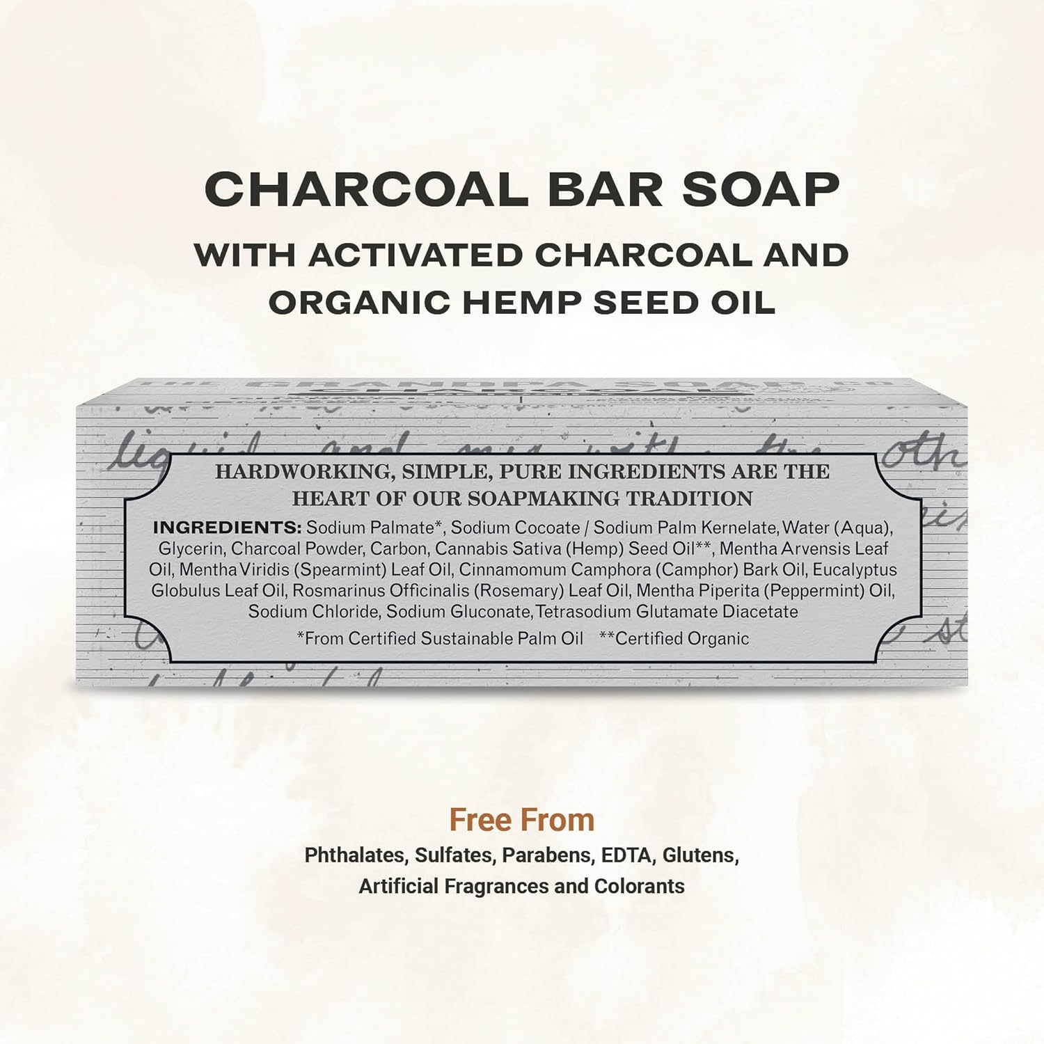 The Grandpa Soap Company Charcoal Bar Soap - With Activated Charcoal Hemp Seed and Mint Oil, Detoxifies, Draws Out Dirt and Toxins, Clear Congested Pores, Vegan, 4.25 Oz, 6 Pack