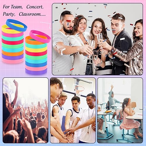 Miniatura 7 de Shappy 50 pulseras de goma a granel, pulseras de goma en blanco neón a granel para adultos, muñequera de silicona de color liso para concientización