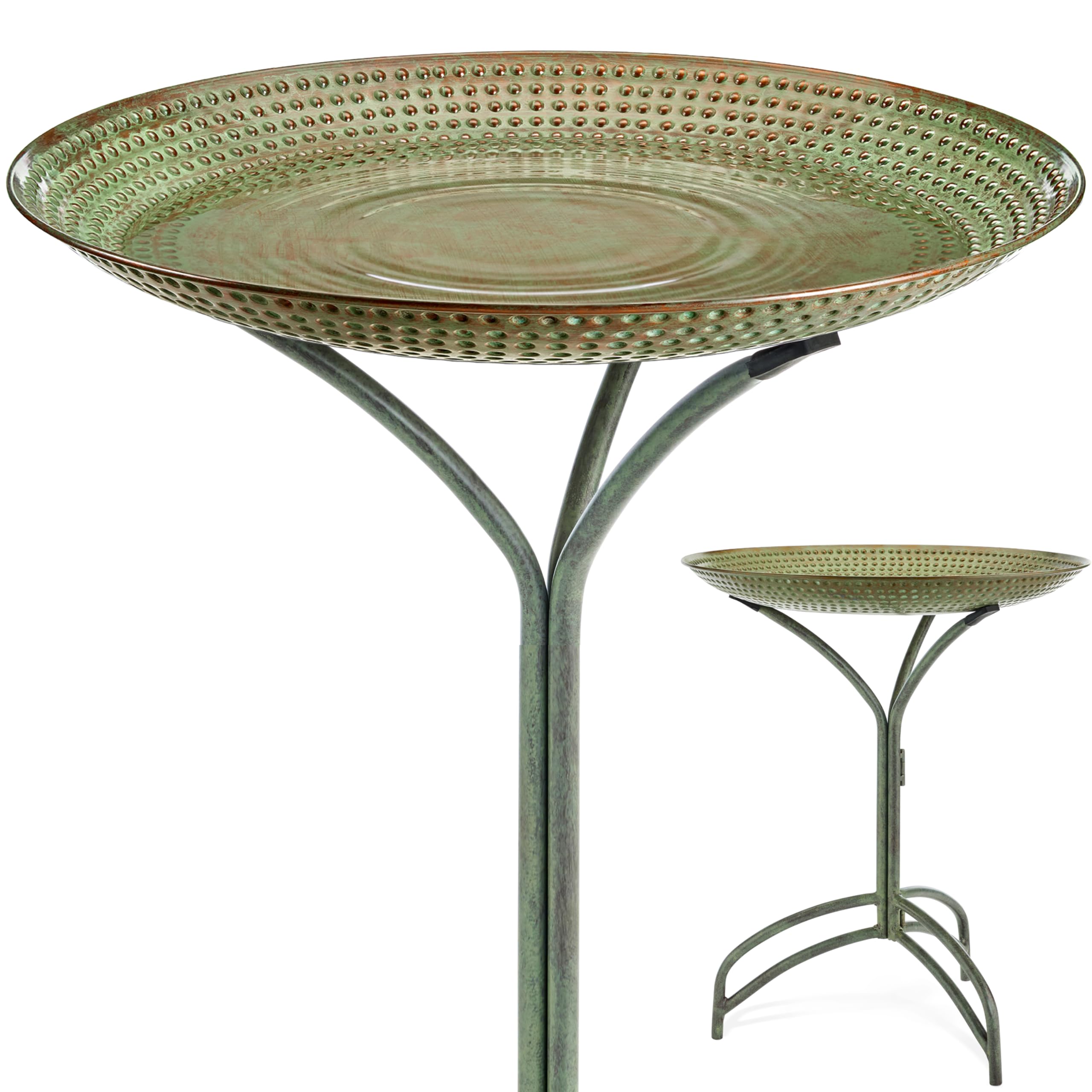 Good Directions 20" Diameter Tranquility Birdbath, Pure Copper Basin, Blue Verde Finish, Durable Aluminum Base, Bird Bath