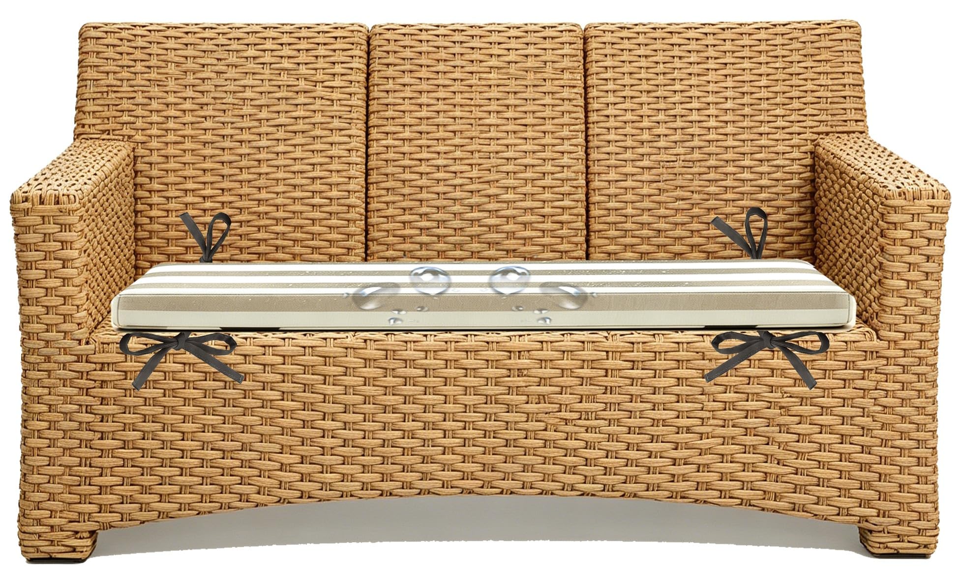 Miecoae 5cm/1.9" Replacement Cushions for Rattan Wicker Outdoor Chair and Ottoman Sectional Striped, Outdoor Sofa Cushions Waterproof 80% Water Repellent Bench Cushion(Camel White,130x50 cm 51x20 in)