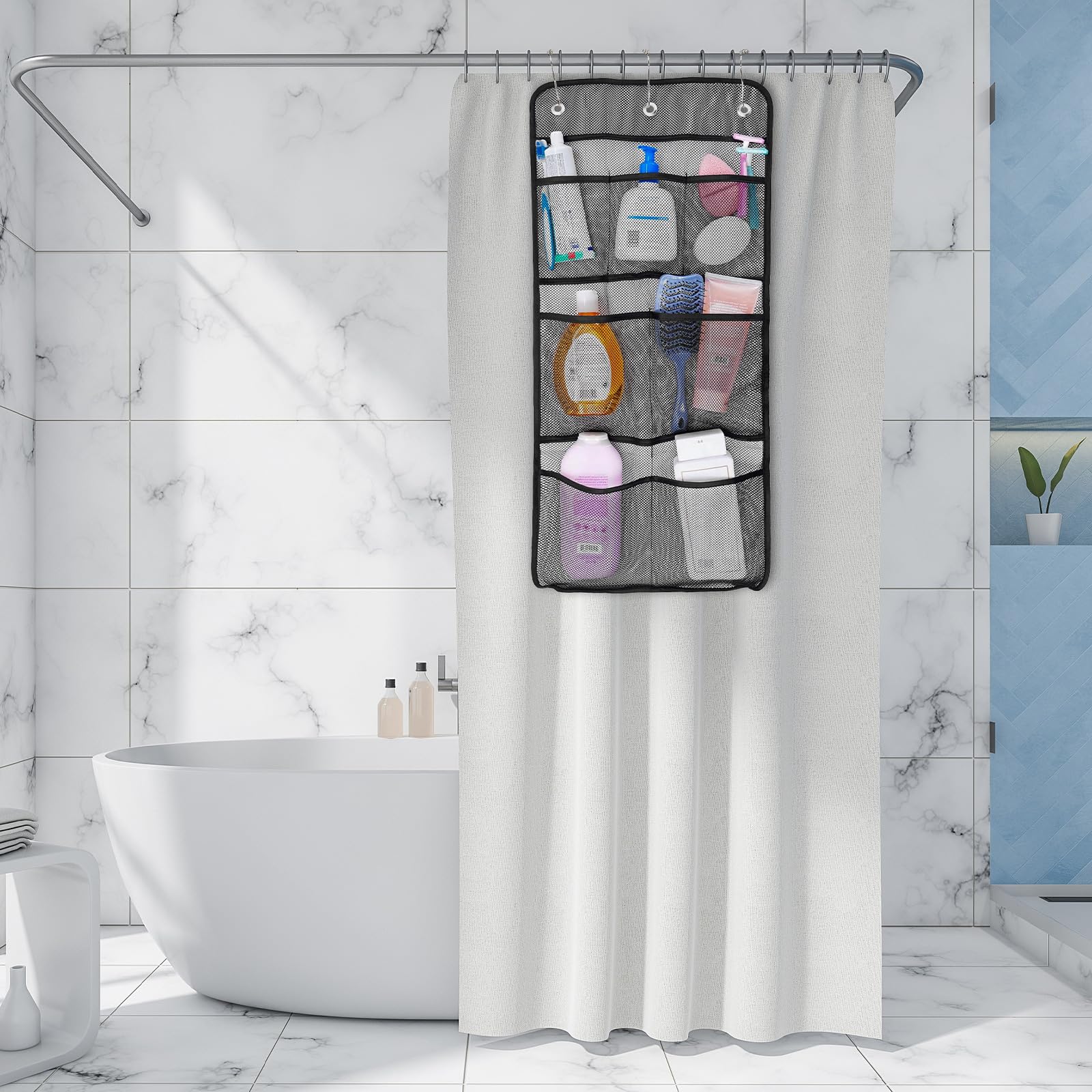 1 portaoggetti da doccia in rete, 7 tasche portaoggetti da doccia con rete ad asciugatura rapida, organizer da bagno portatile salvaspazio | Leroy Merlin