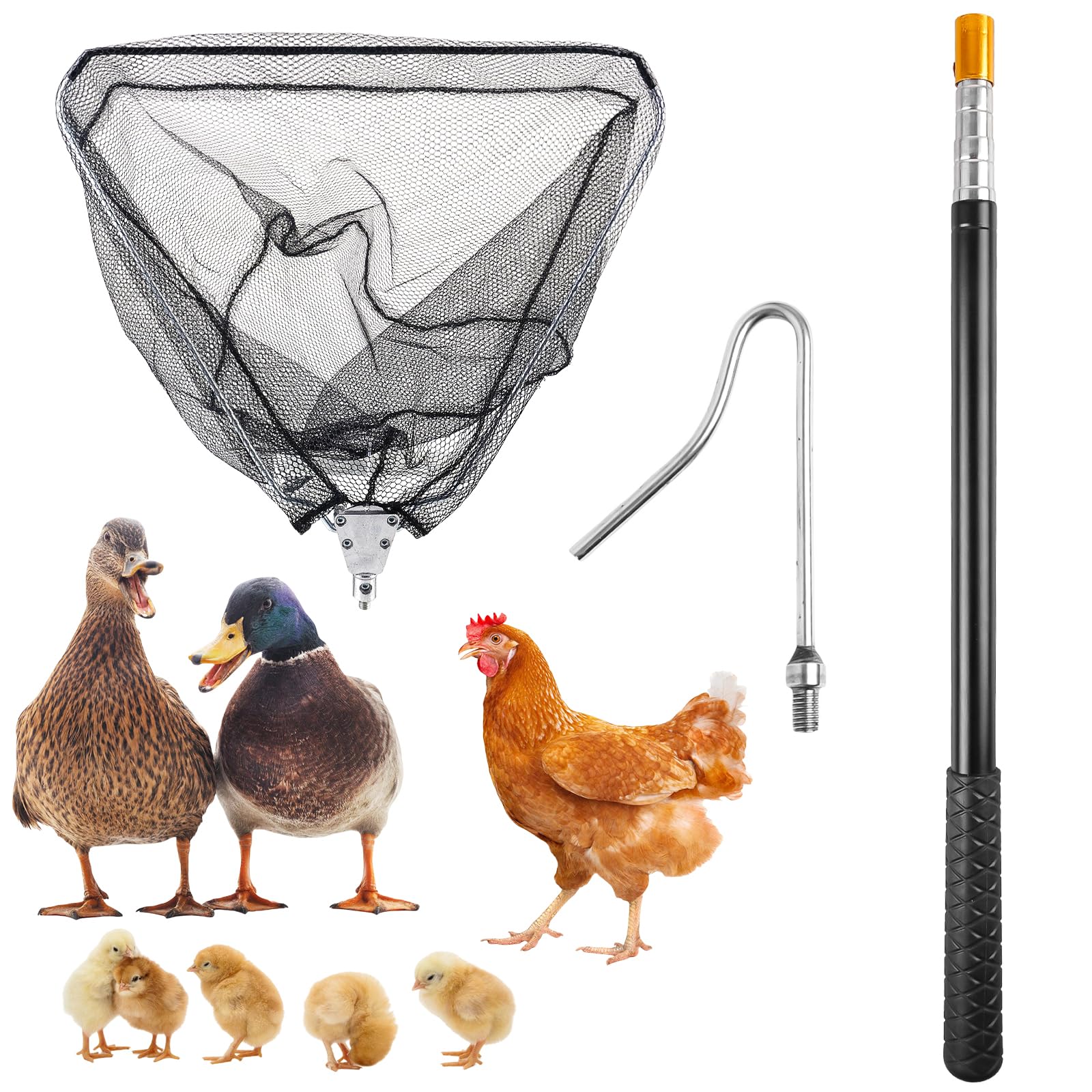 Set de Capture de Poules avec Crochets pour Jambes et Filet de Capture (2-en-1), Ensemble de Pièges à Poules, Outil de Capture de Poules, Outil de Capture de Poules pour Volaille, Poulet, Dindes, Oies