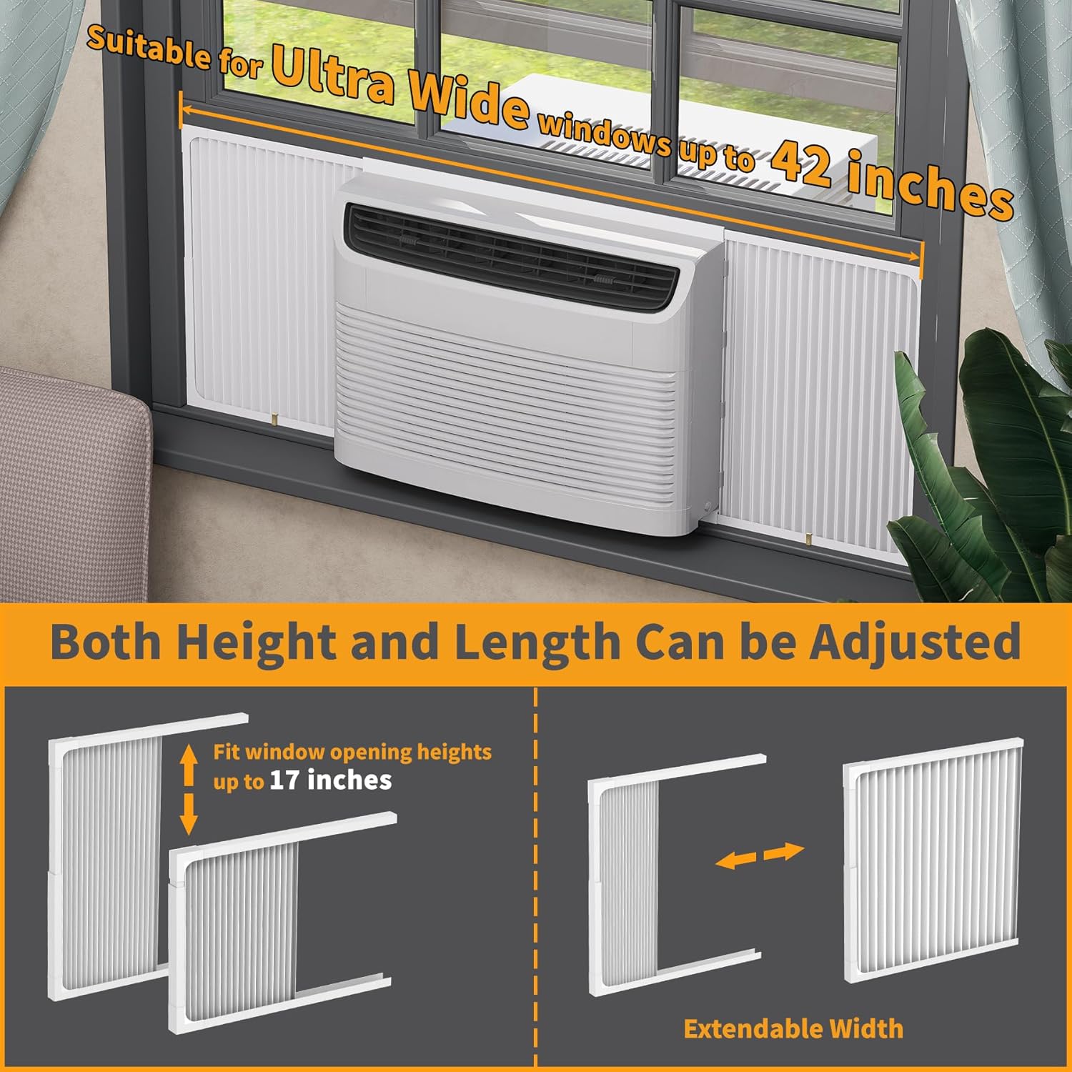 LBG Products Adjustable Window Air Conditioner Side Panels and Frame Set,Extra Wide Window AC Side Panel Fits for Most Window Air Conditioner Units 5,000-14,000BTU,Air Conditioner Side Panels 2 Pack